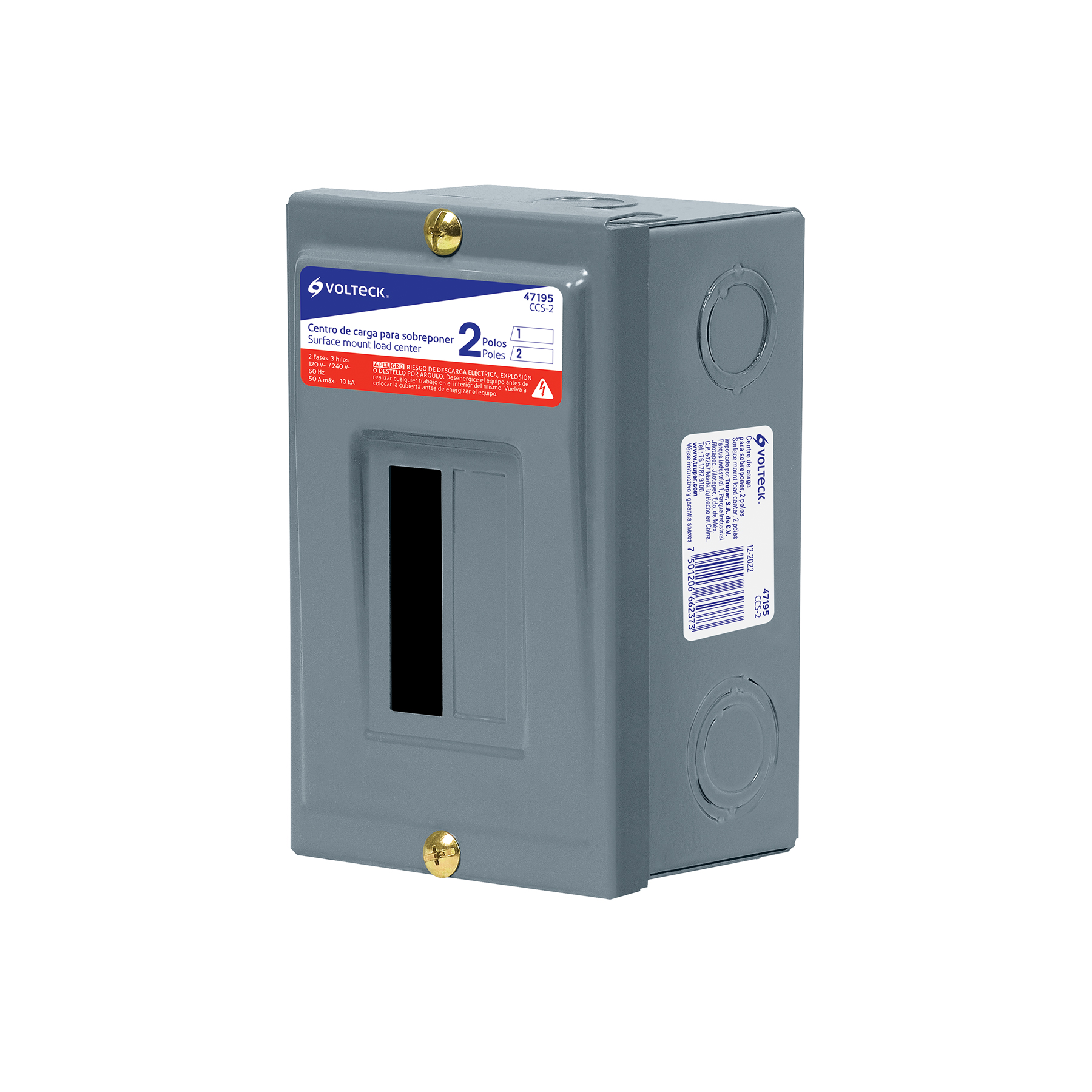 Centro de carga de sobreponer, 2 polos, Volteck