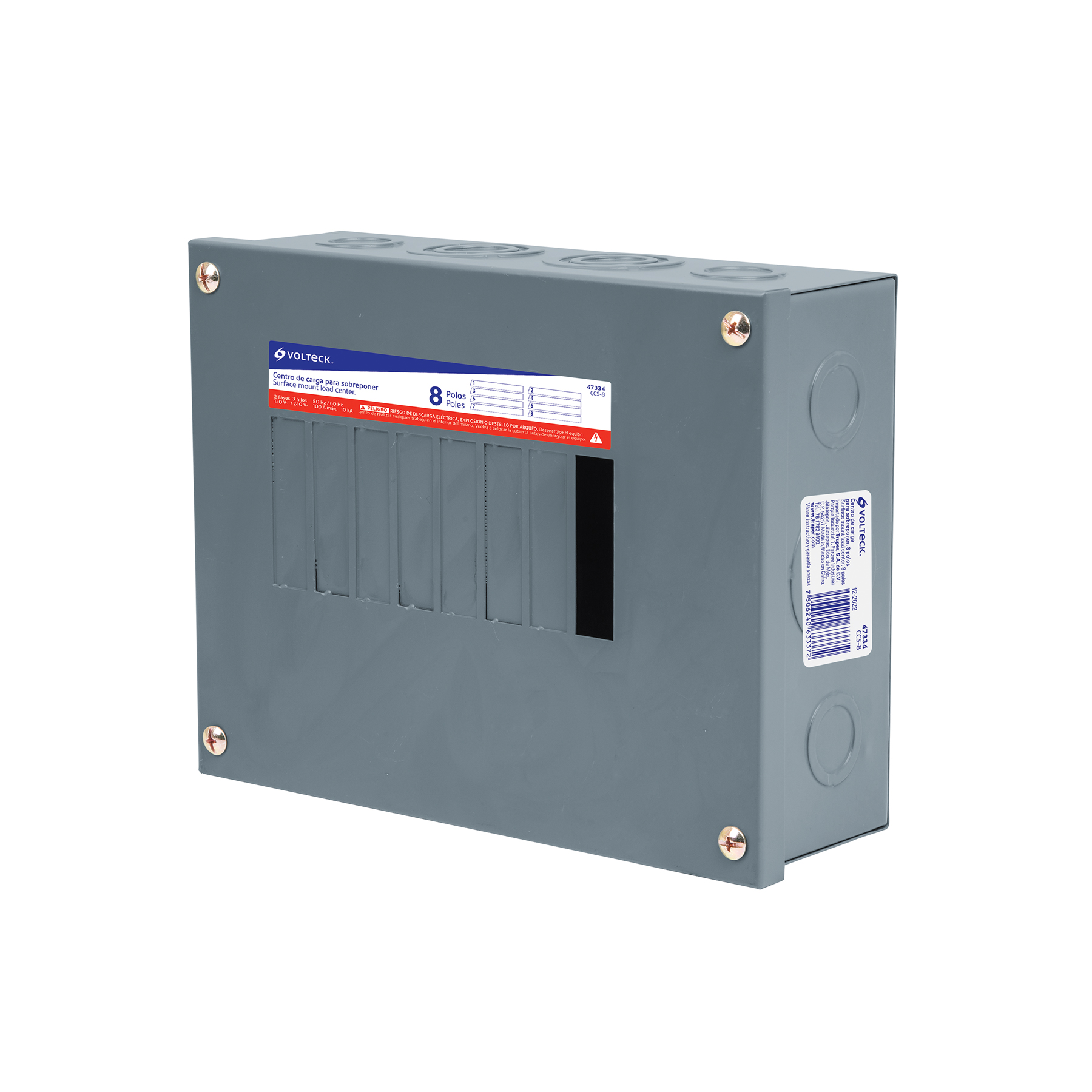 Centro de carga de sobreponer, 8 polos, Volteck