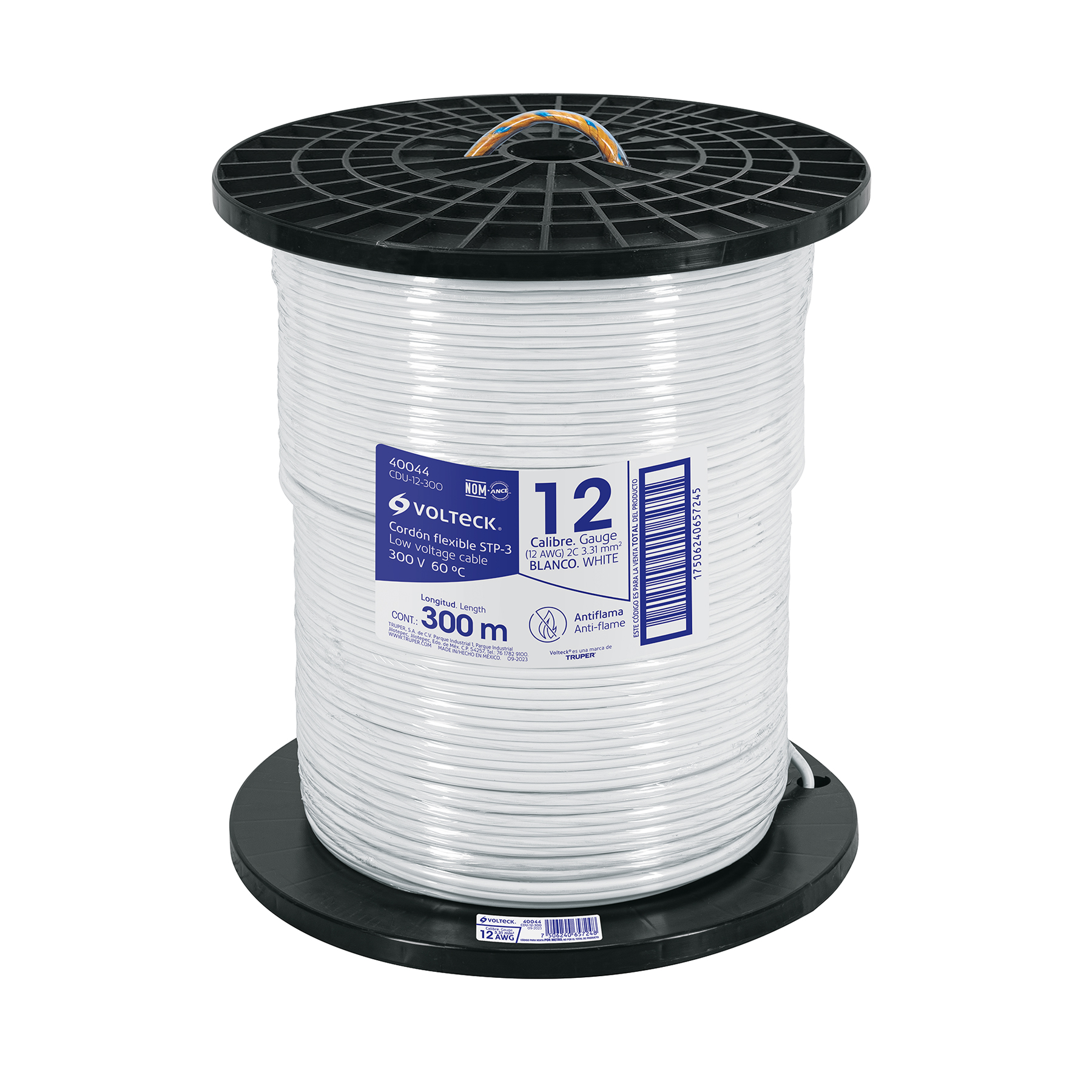 Metro de cordón dúplex flexible SPT 12 AWG en carrete 300 m