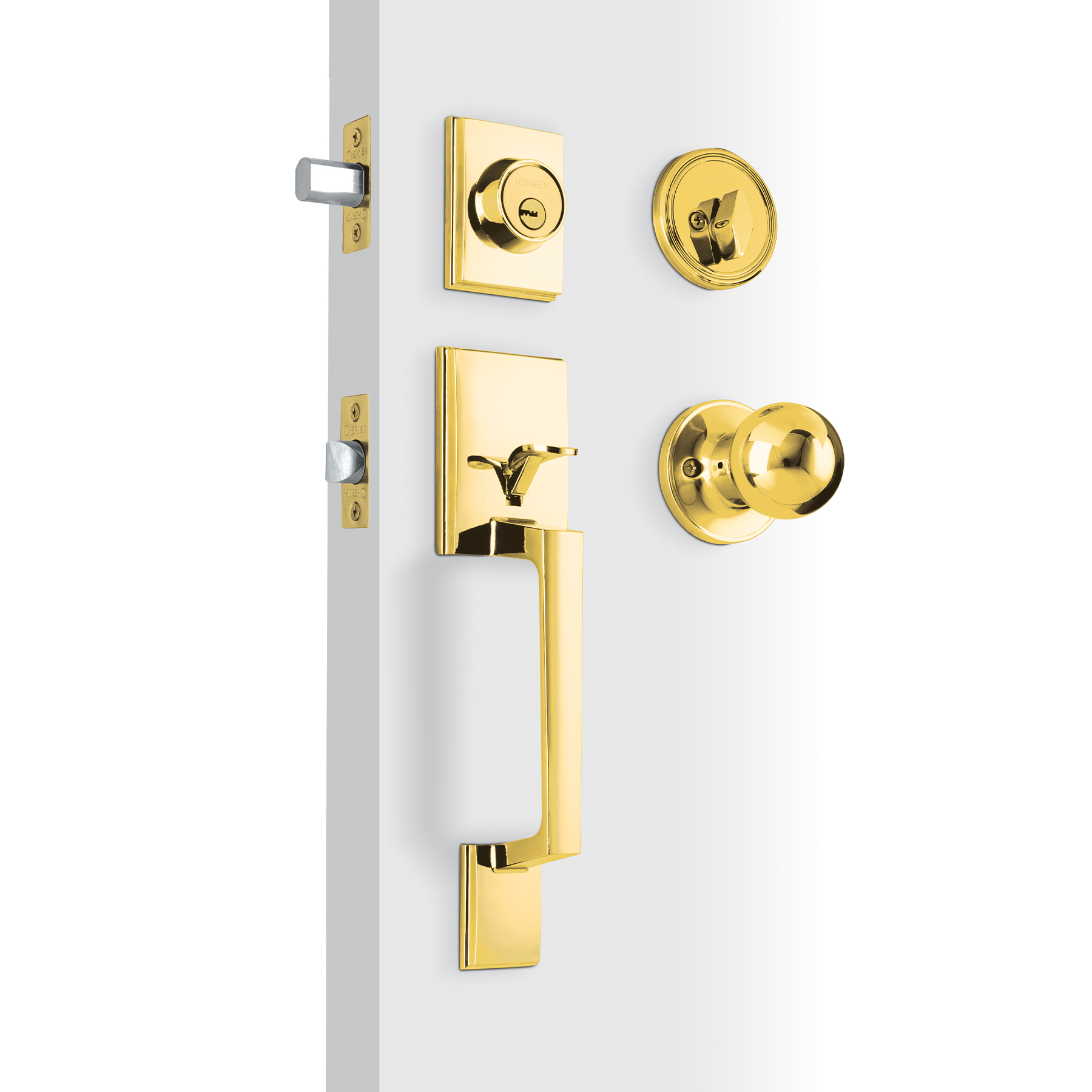 Jaladera, perilla y cerrojo llave-mariposa 'Porto',latón bri