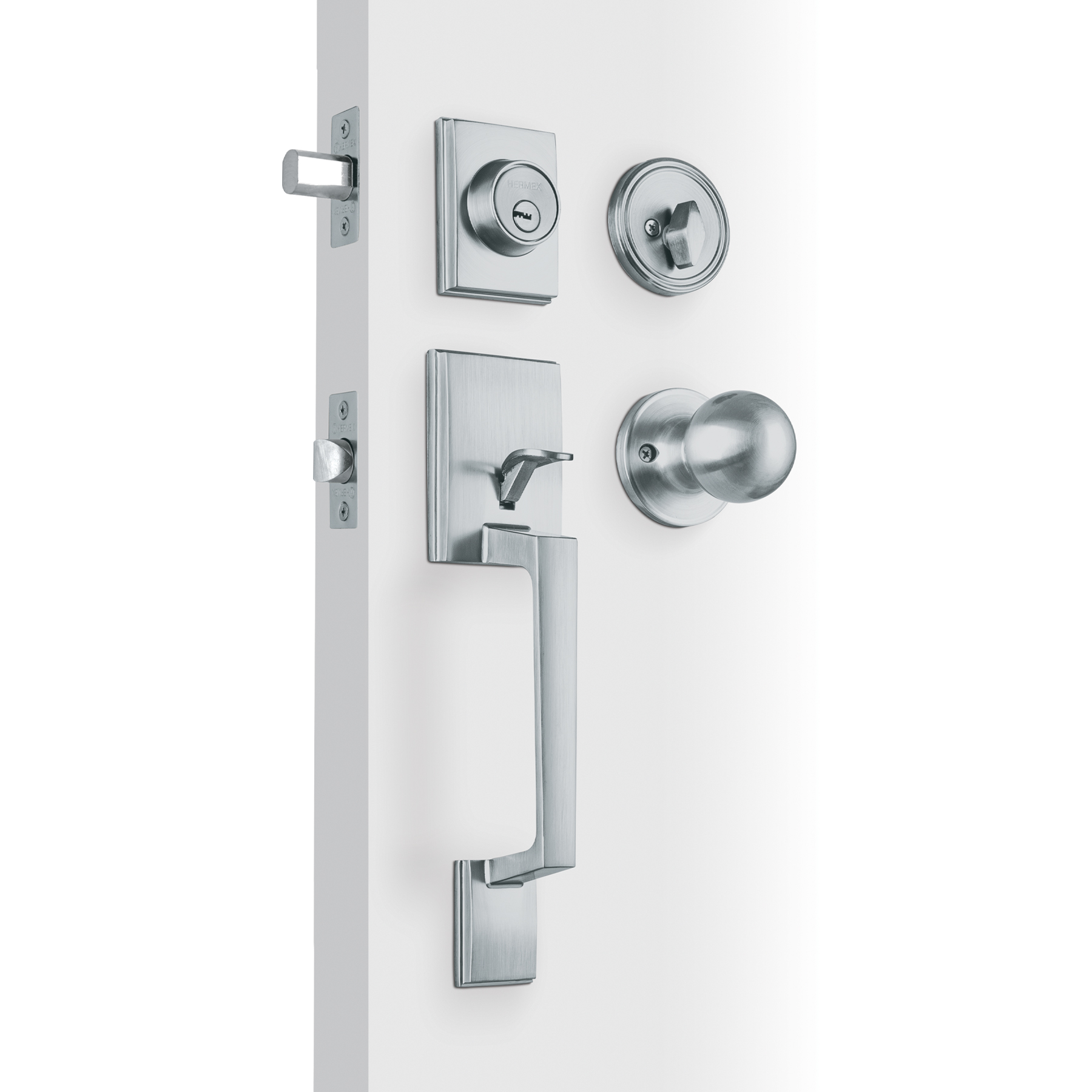 Jaladera, perilla y cerrojo llave-mariposa 'Porto', cromo