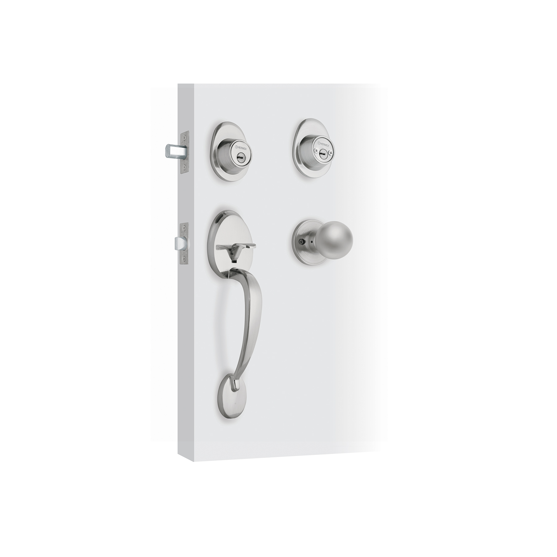 Jaladera y perilla, Lugo llave-llave, cromo mate, HERMEX