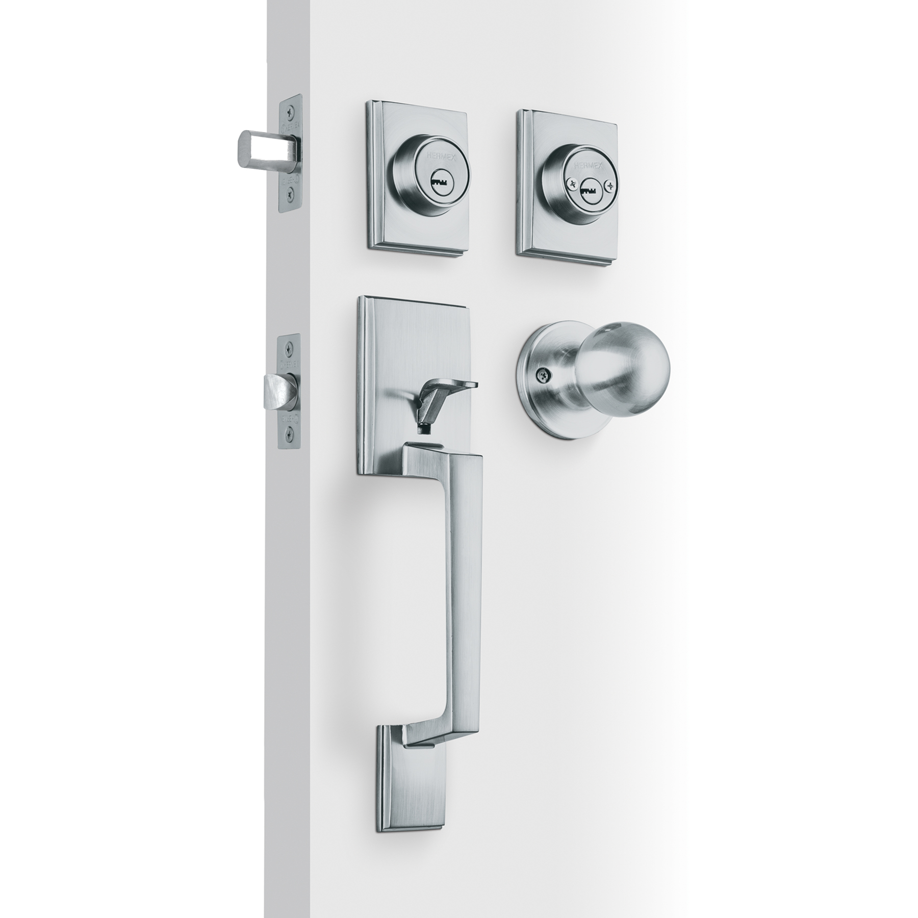 Jaladera, perilla y cerrojo llave-llave 'Porto', cromo