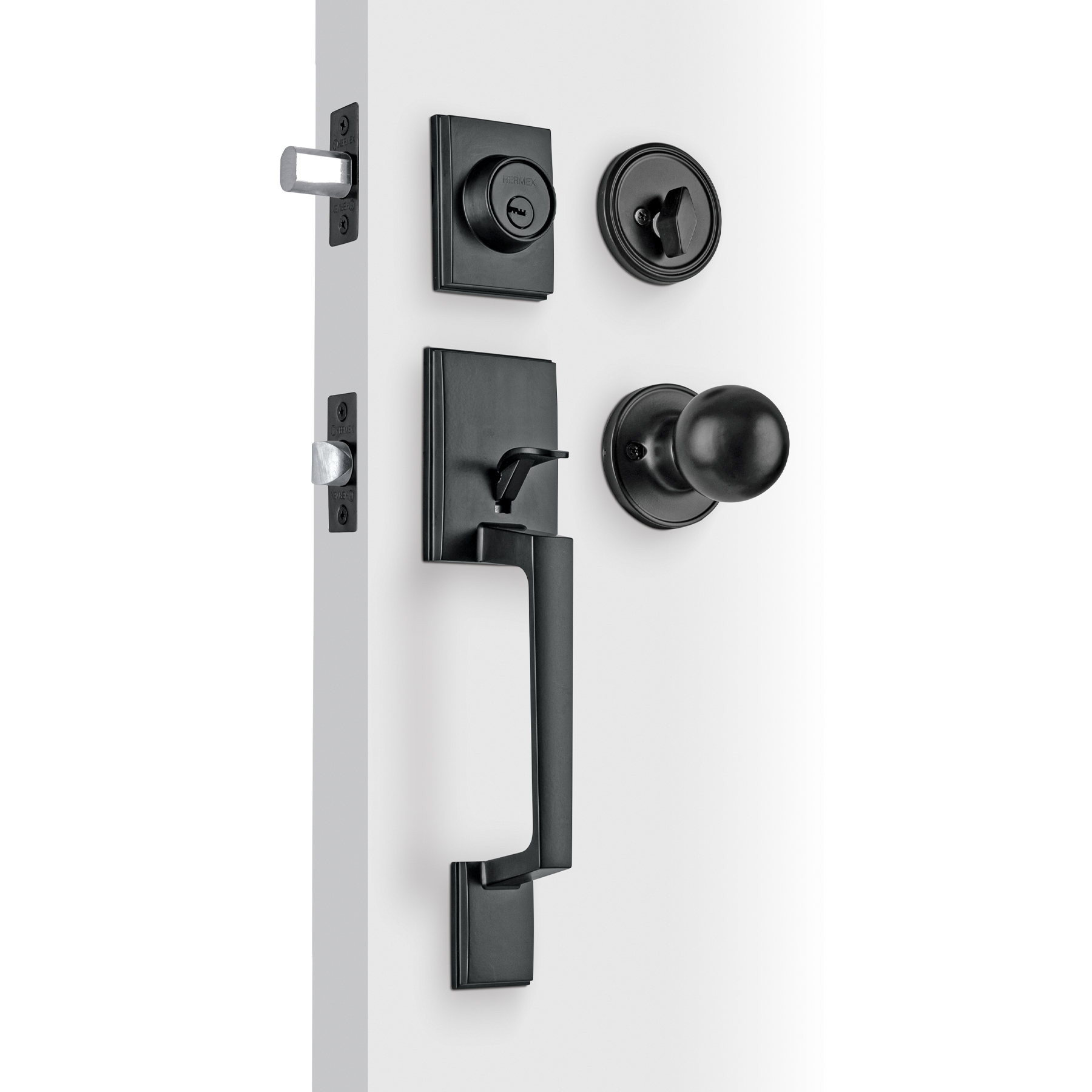 Jaladera, perilla y cerrojo llave-mariposa 'Porto', negro