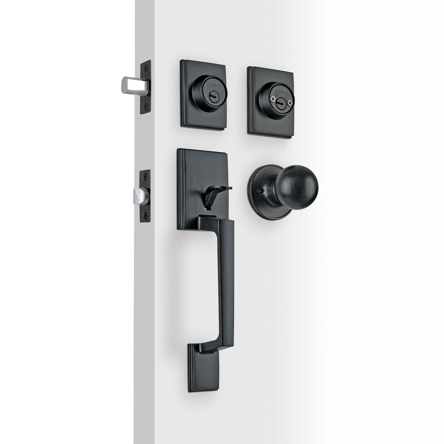 Jaladera, perilla y cerrojo llave-llave 'Porto', negro