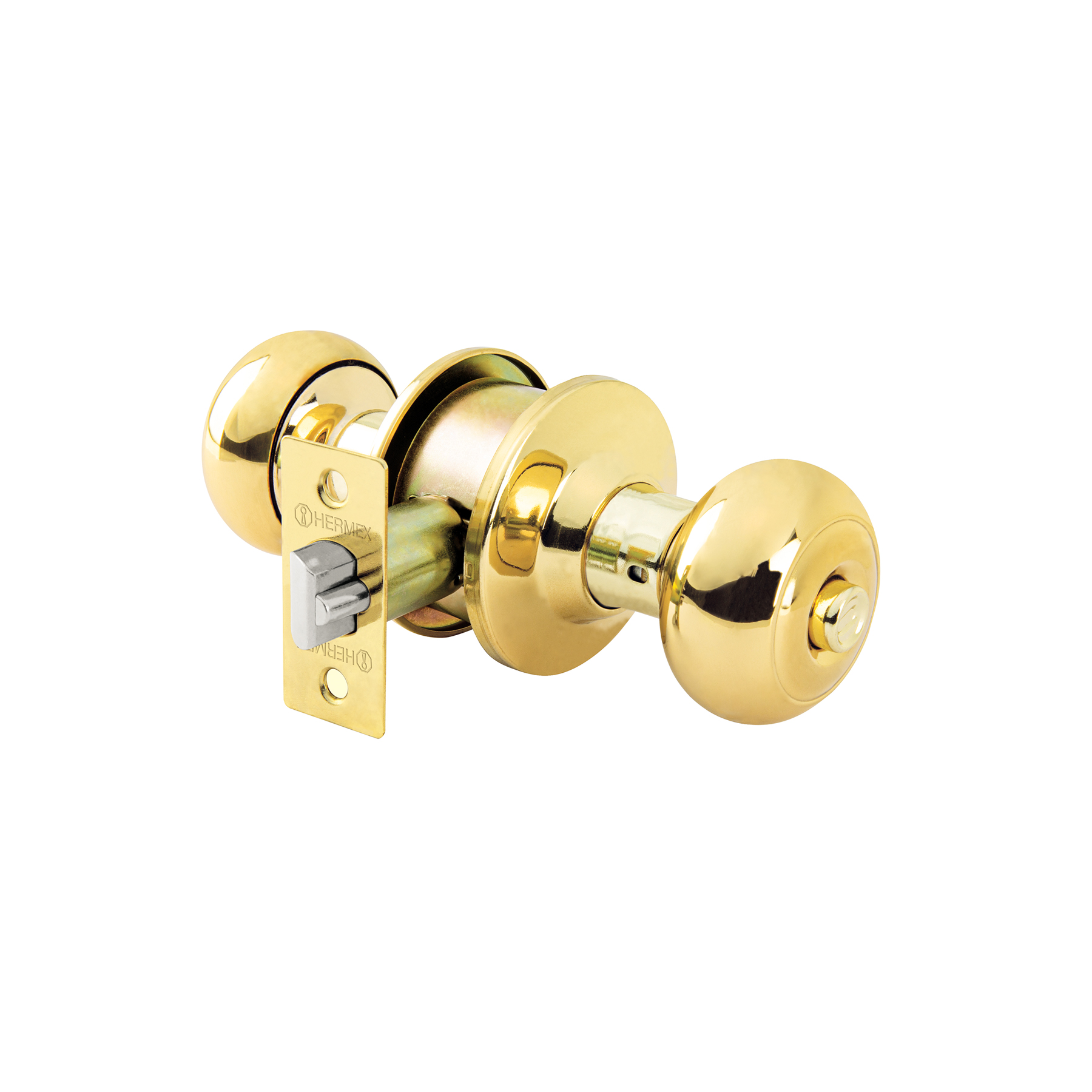Cerradura tipo oval para recámara, latón brillante, HERMEX