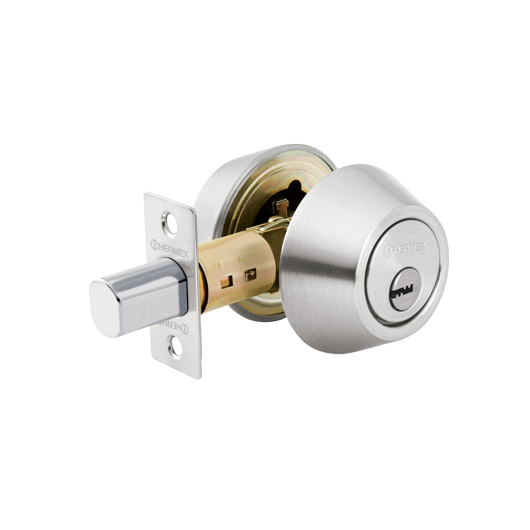 Cerrojo llave-llave cromo mate, llave de puntos, HERMEX