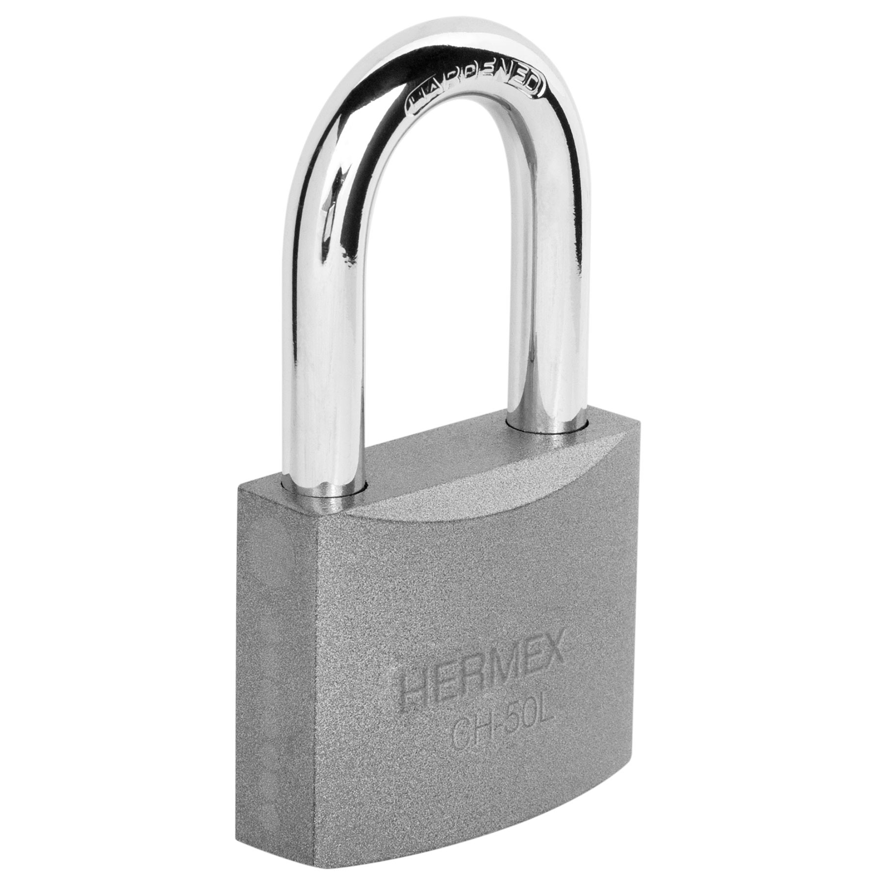 Candado de hierro 50 mm gancho largo en blíster, HERMEX