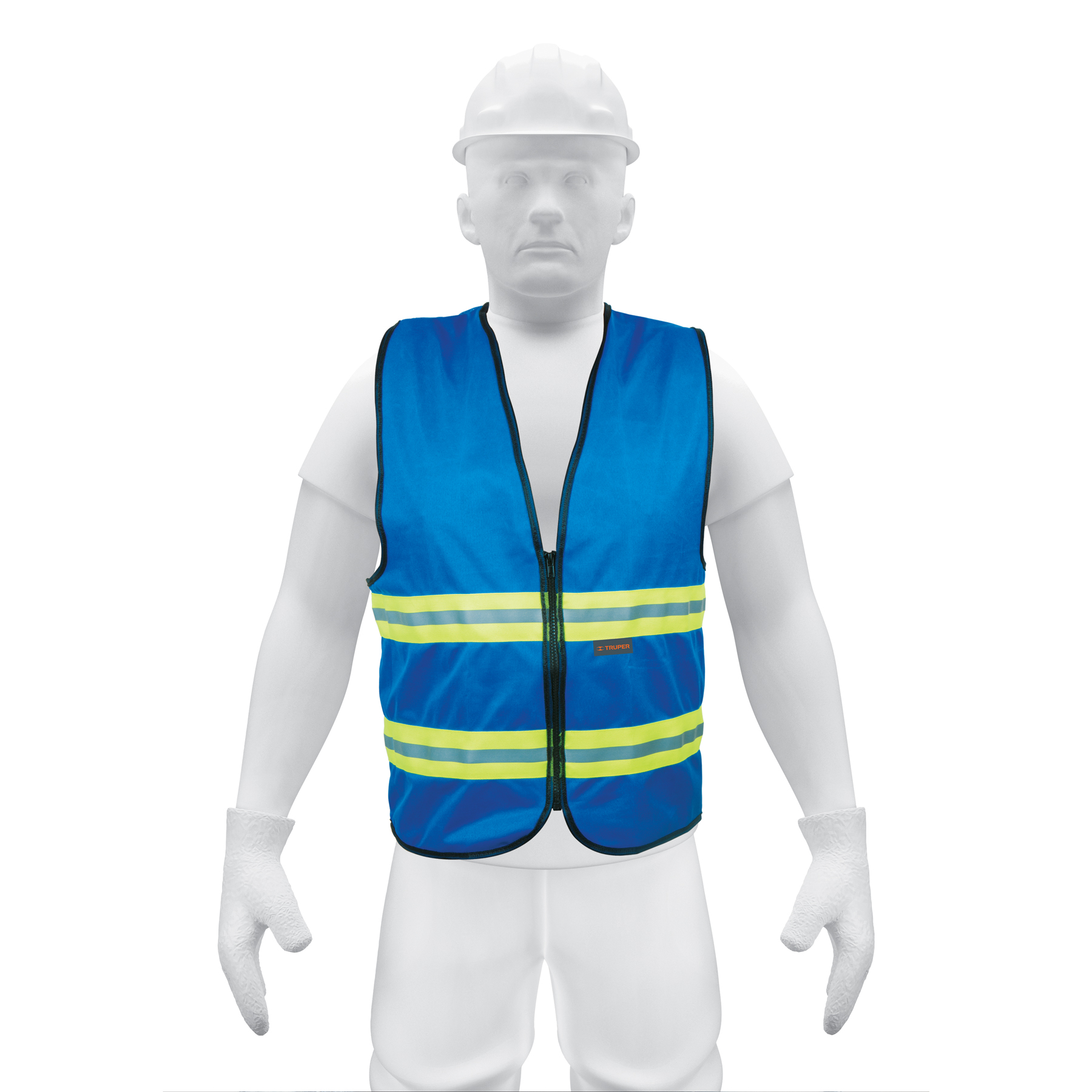 Chaleco de seguridad azul alta visibilidad con cierre