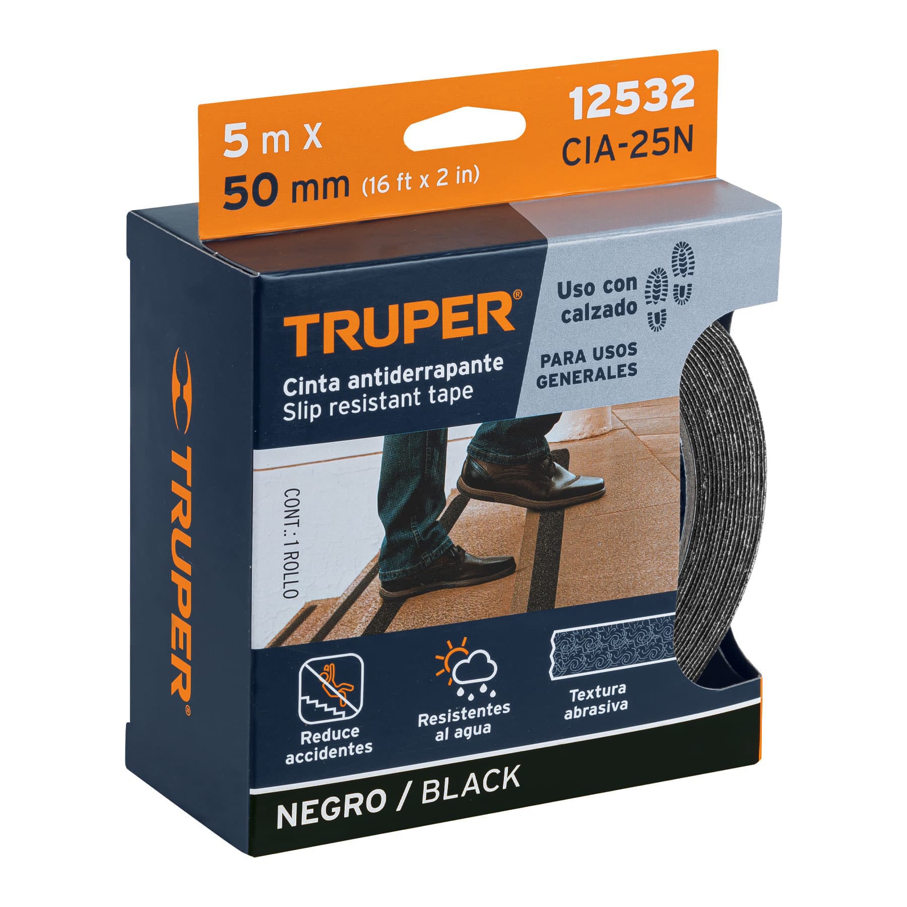 Rollo de 5 m de cinta antiderrapante negra 50mm con abrasivo - Imagen 4