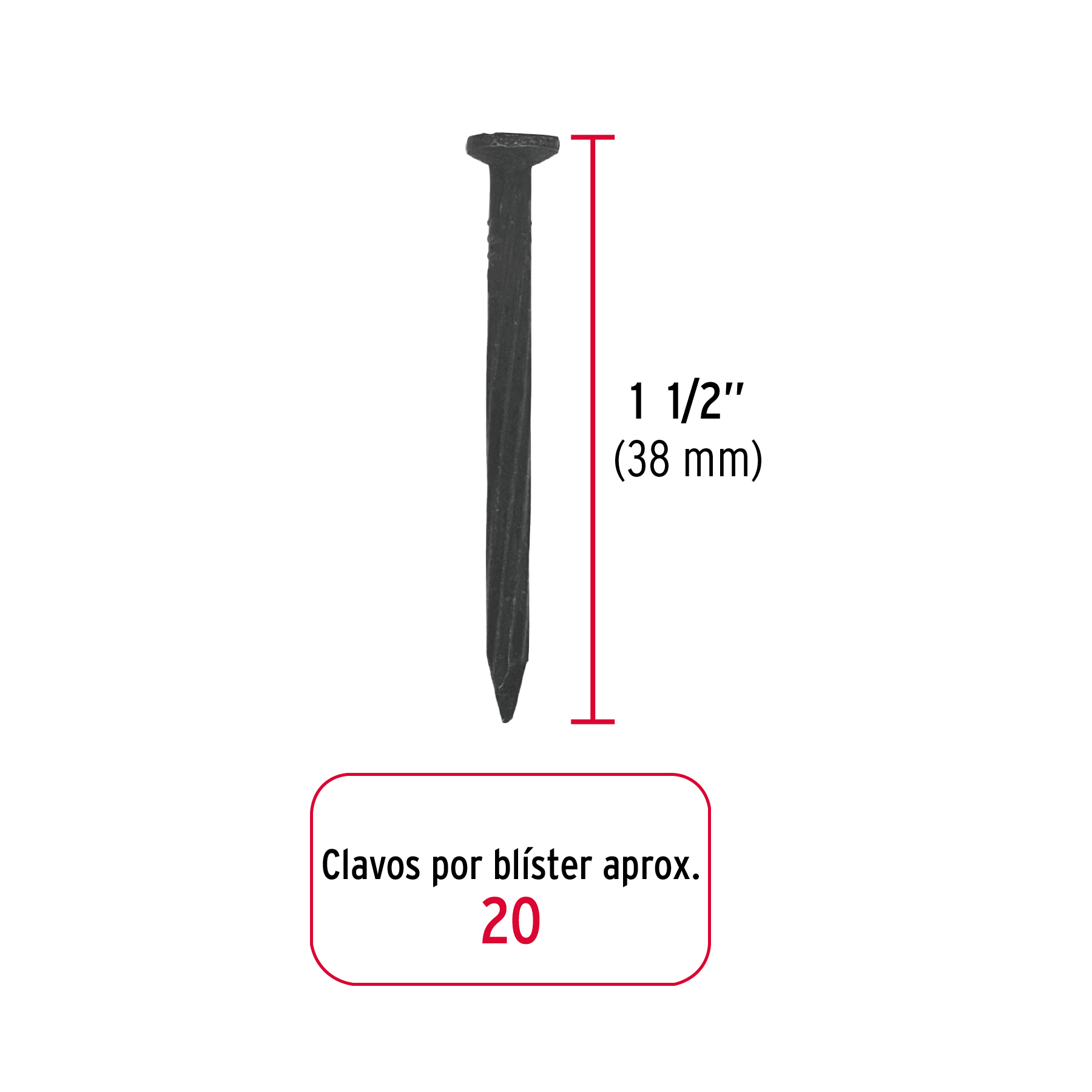 Blíster con 20 clavos negros para concreto 1-1/2', FIERO - Imagen 2