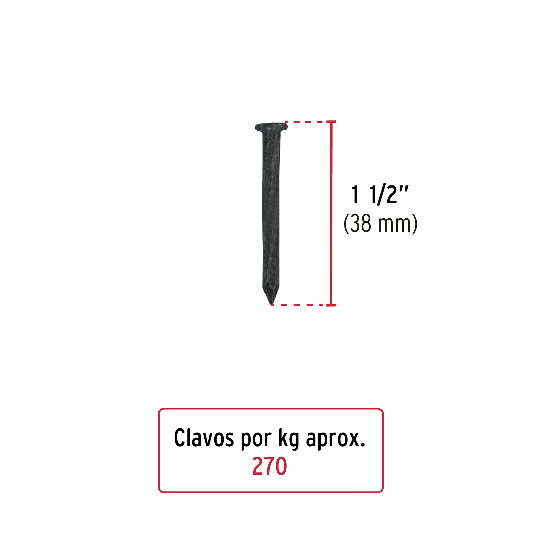 Bolsa con 1 kg de clavos para concreto negros 1-1/2', FIERO - Imagen 2