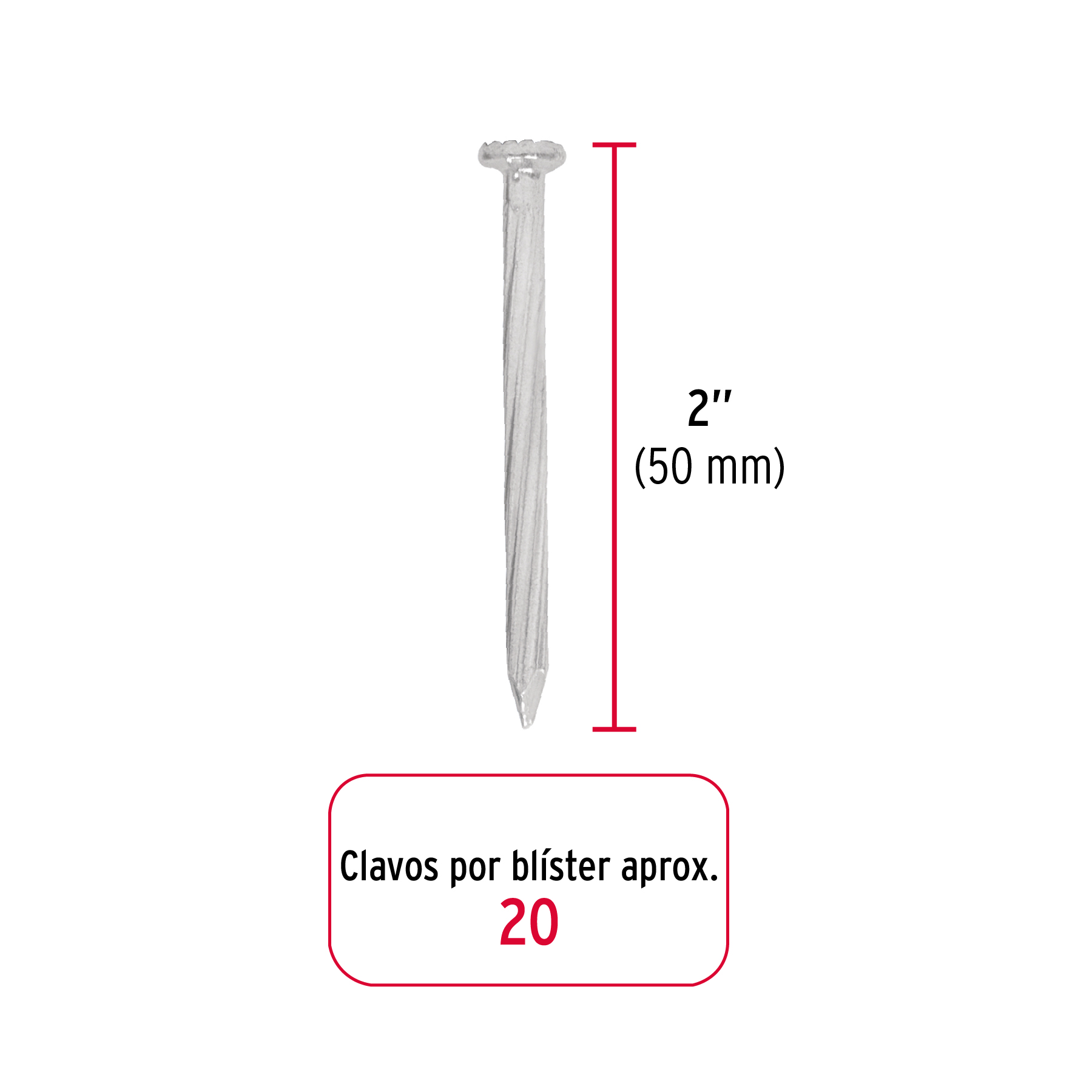 Blíster con 20 clavos galvanizados para concreto 2', FIERO - Imagen 2