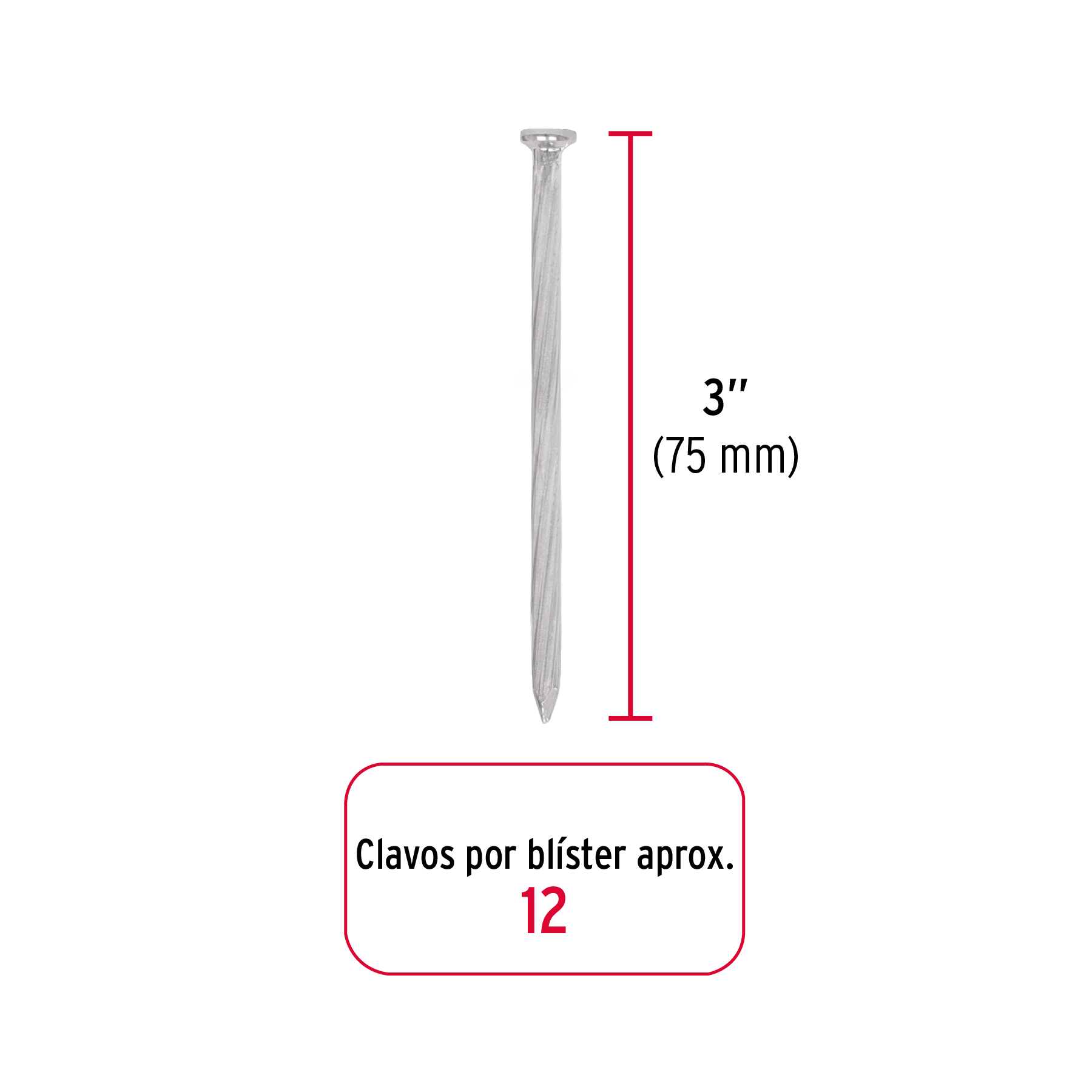 Blíster con 12 clavos galvanizados para concreto 3', FIERO - Imagen 2
