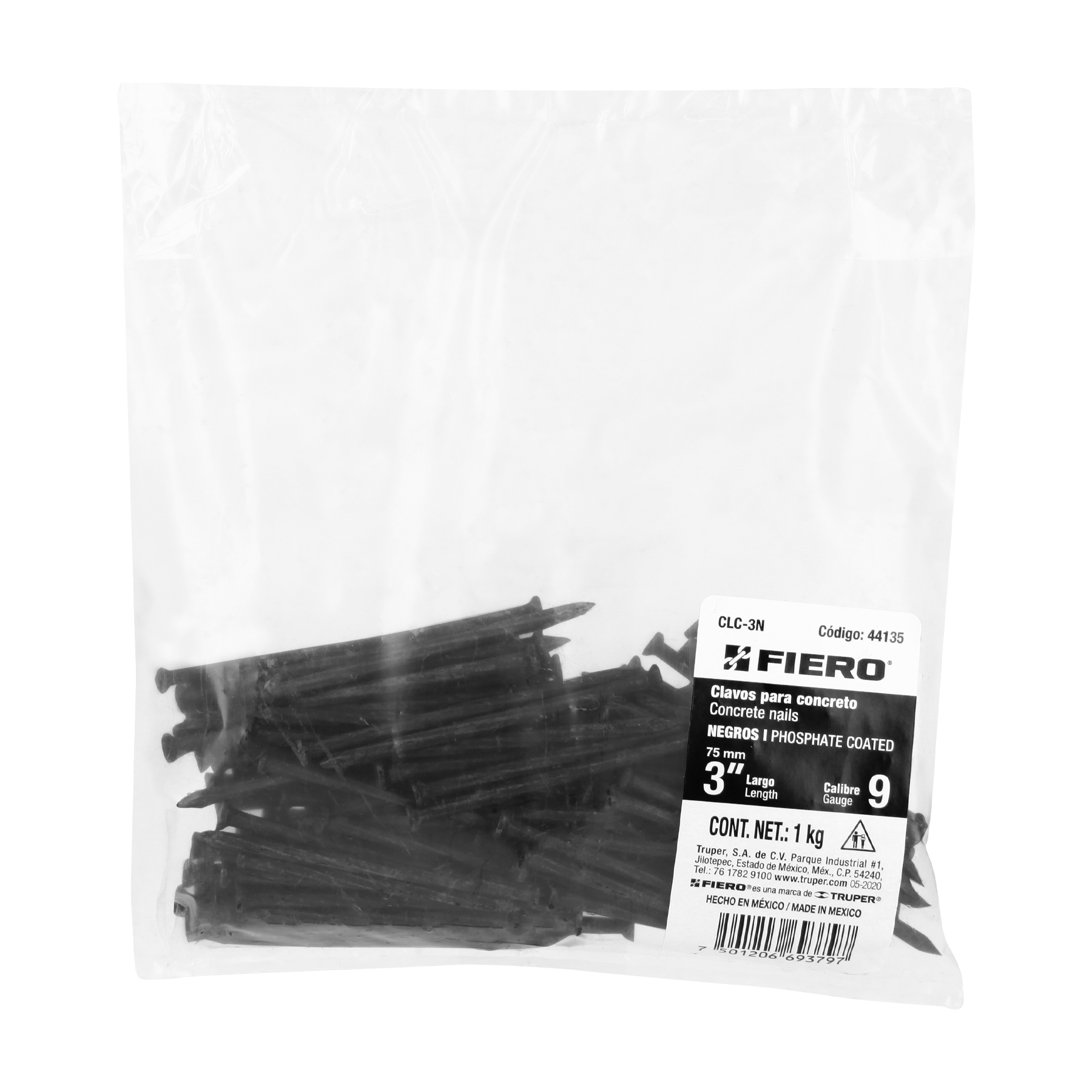 Bolsa con 1 kg de clavos para concreto negros 3', FIERO - Imagen 3