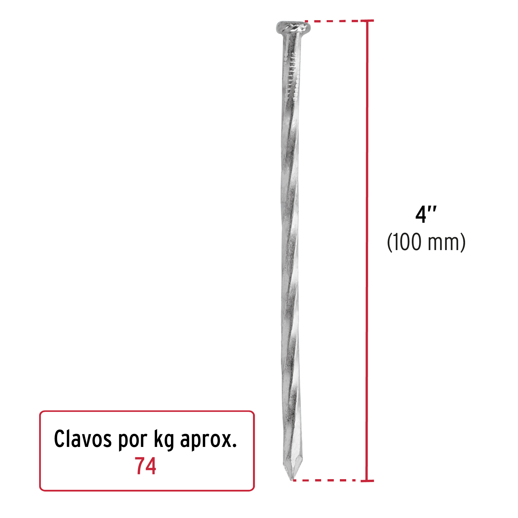 Bolsa con 1 kg de clavos para concreto galvanizados 4' - Imagen 2
