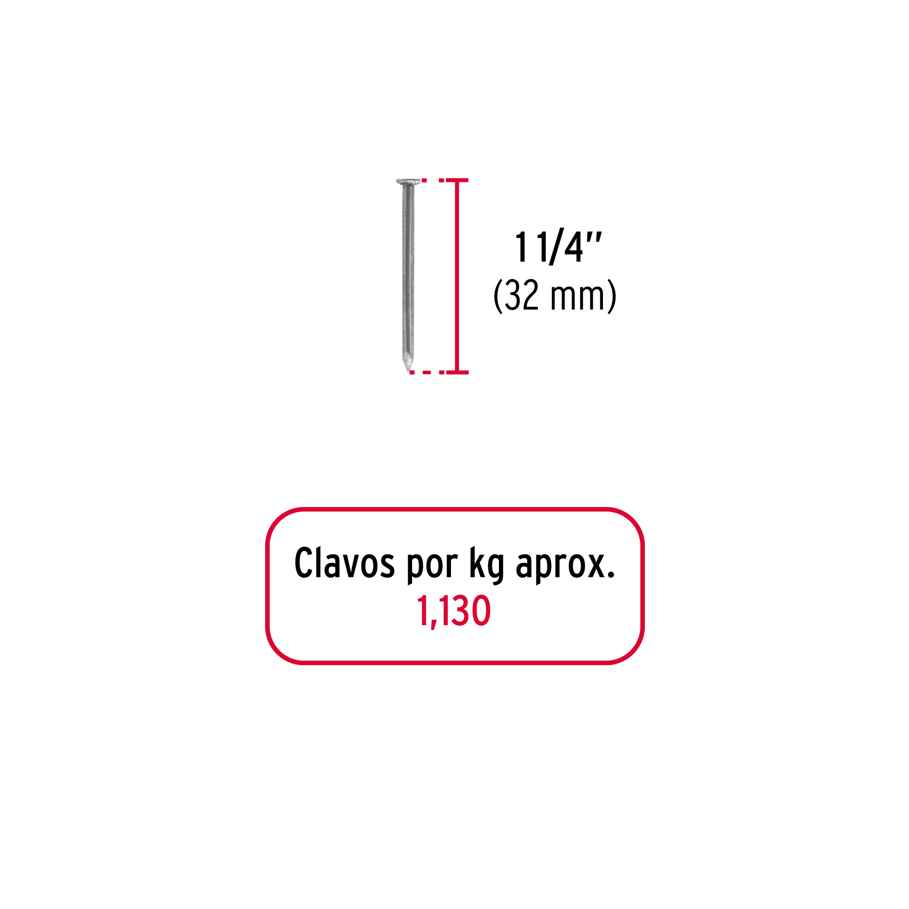 Bolsa con 1 kg de clavo estándar 1-1/4' con cabeza, FIERO - Imagen 2