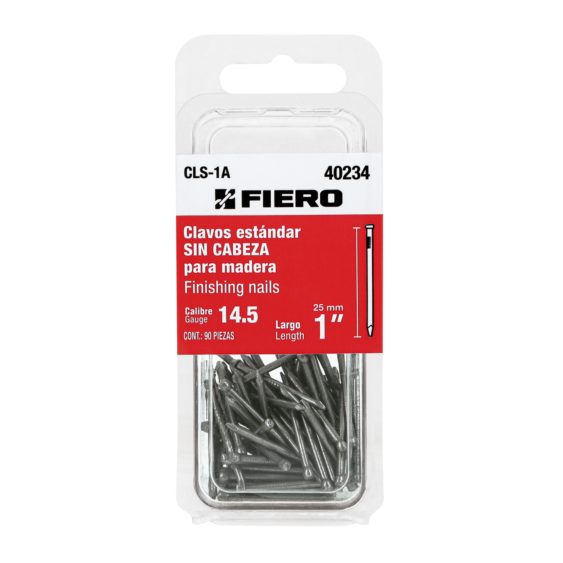 Blíster con 90 clavos estándar 1' sin cabeza, FIERO