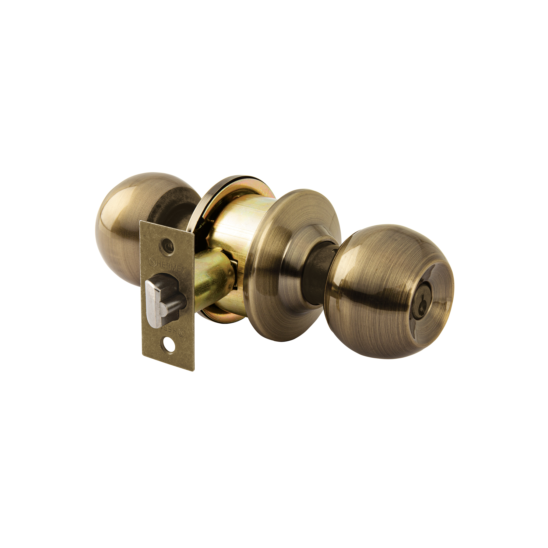 Combo cerraduras, llave-llave, latón antiguo, HERMEX BASIC