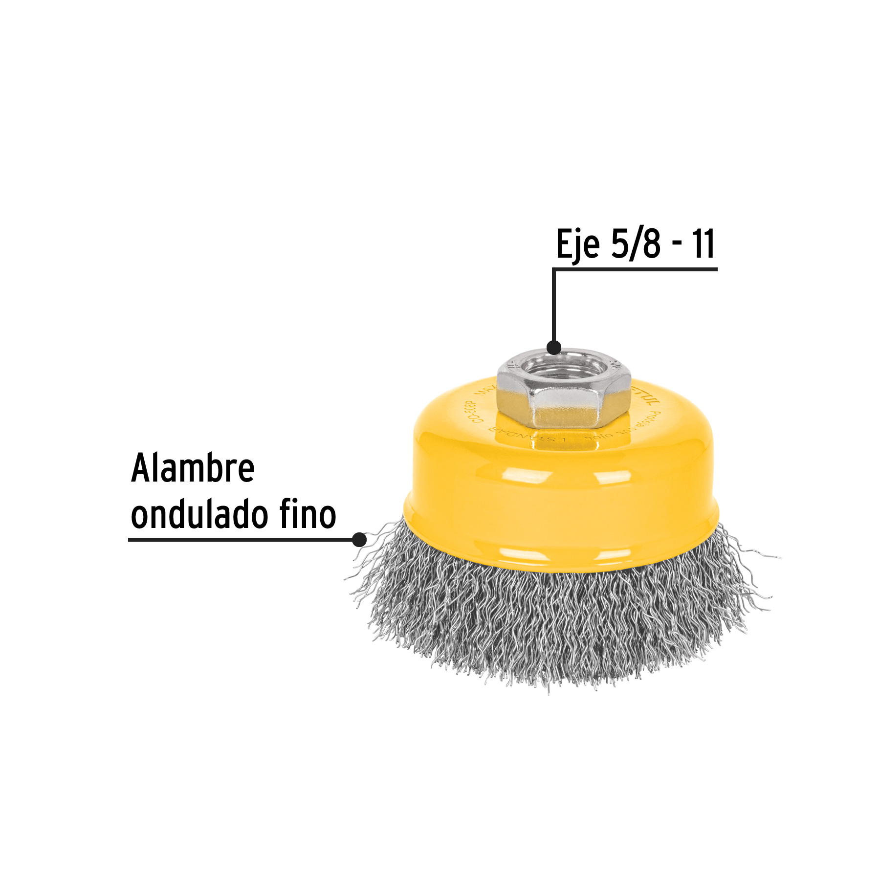 Carda copa 3' alambre ondulado fino, eje 5/8'-11, Pretul - Imagen 2