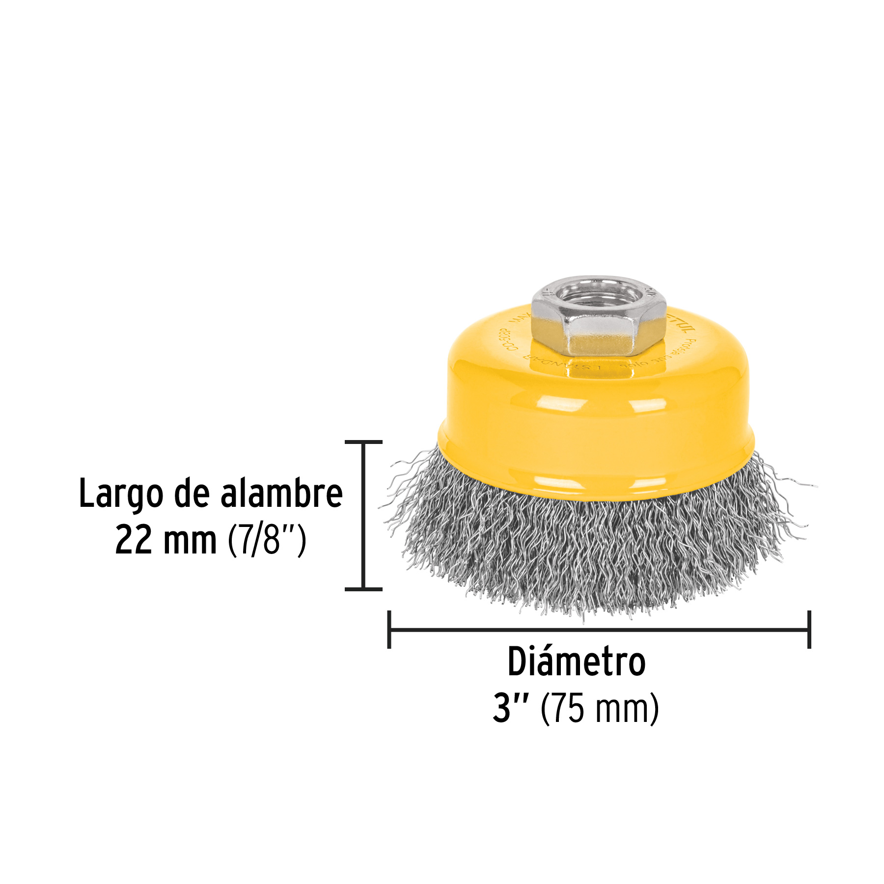 Carda copa 3' alambre ondulado fino, eje 5/8'-11, Pretul - Imagen 3