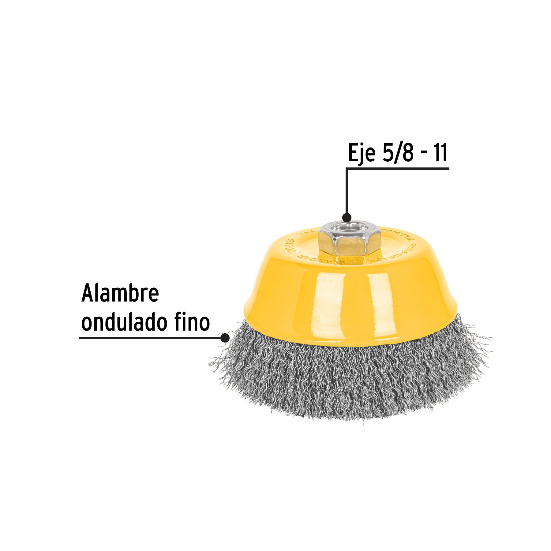 Carda copa 5' alambre ondulado fino, eje 5/8'-11, Pretul - Imagen 2