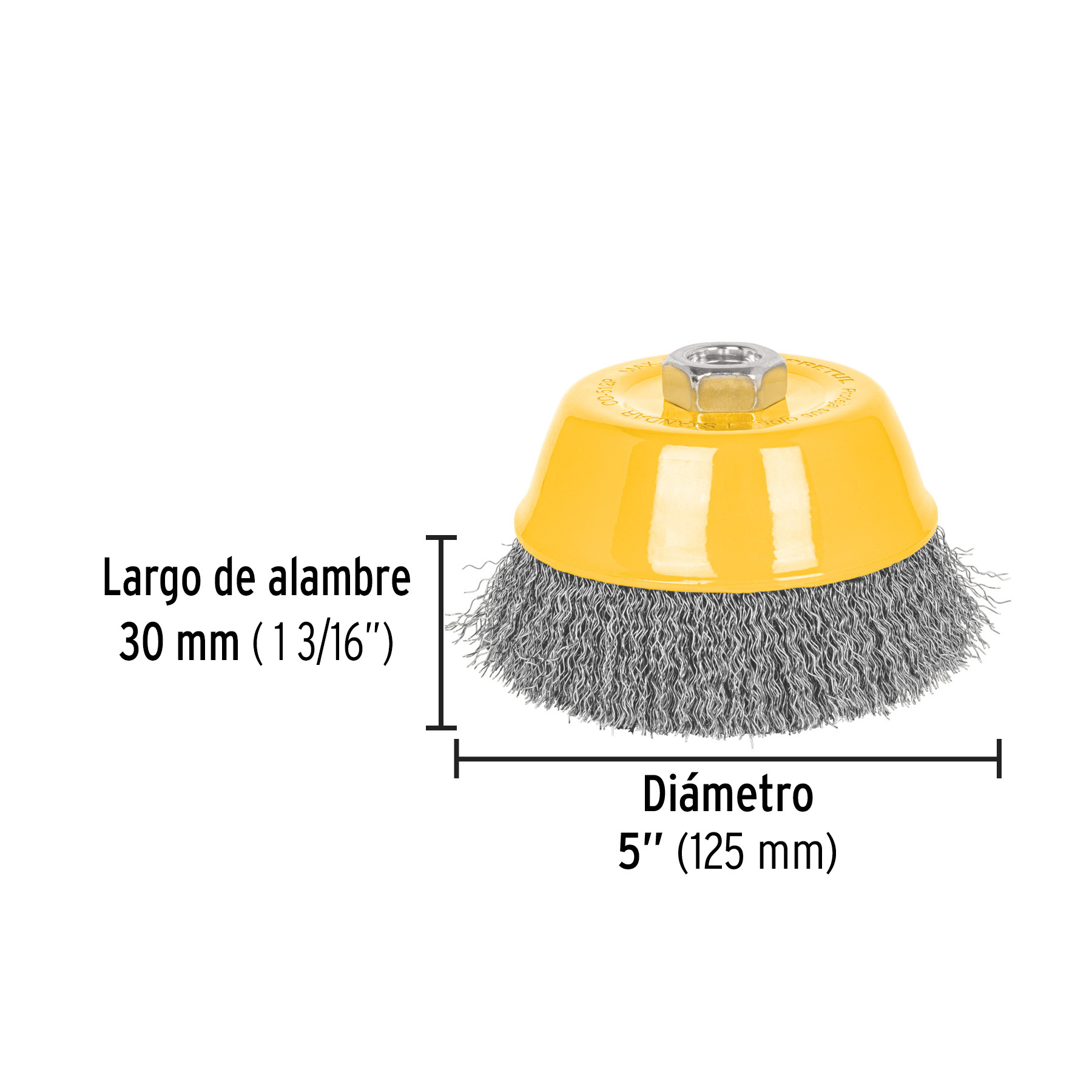 Carda copa 5' alambre ondulado fino, eje 5/8'-11, Pretul - Imagen 3
