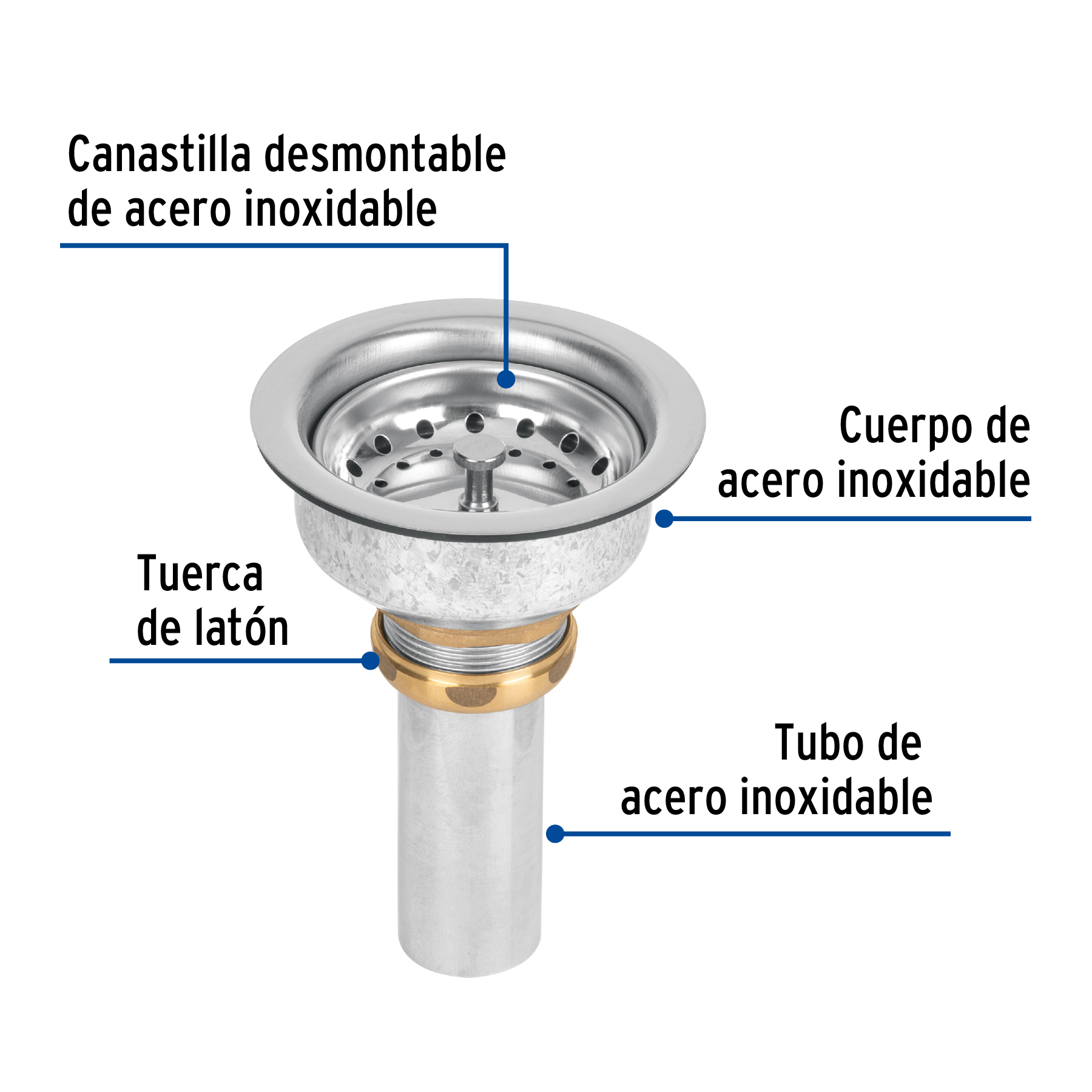 Contracanasta 3-1/2' inox, instalafácil, tubo inox, Foset - Imagen 2