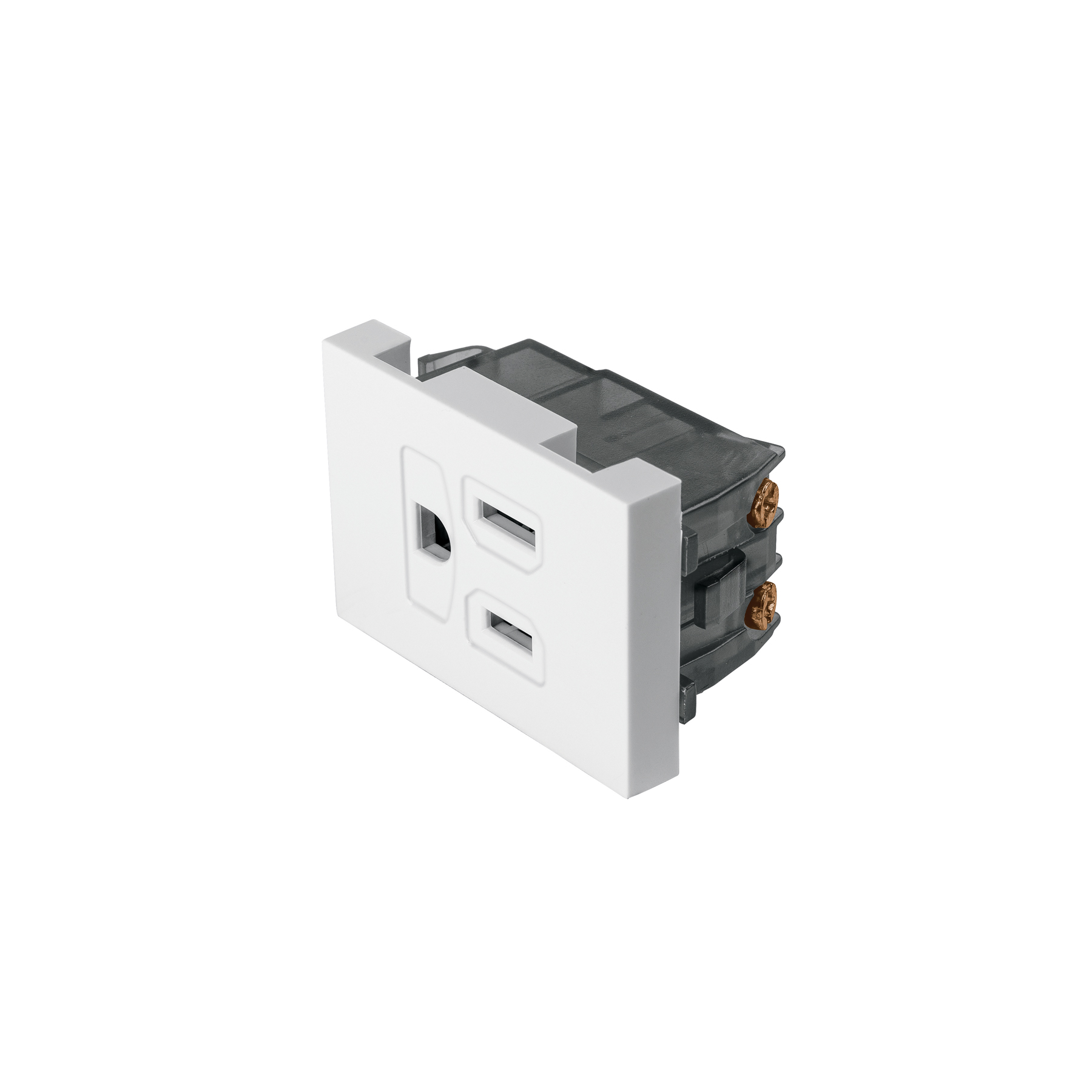 Contacto aterrizado, 1.5 módulos, línea Española, blanco