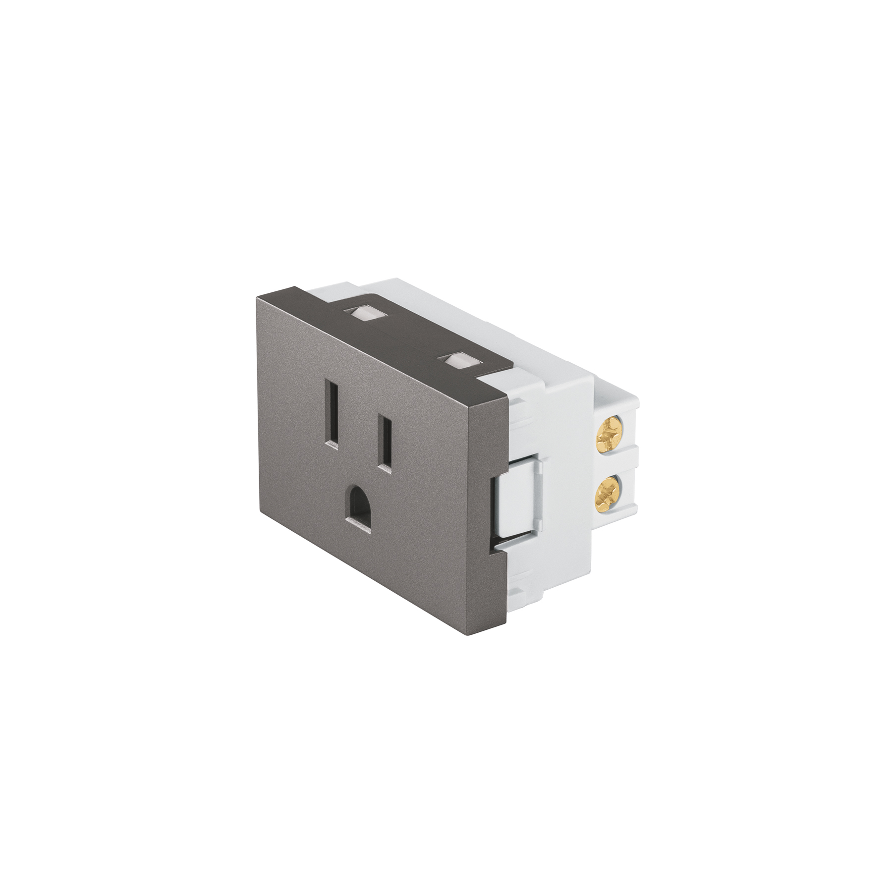 Contacto aterrizado acero inox de 1.5 módulos, línea Lisboa