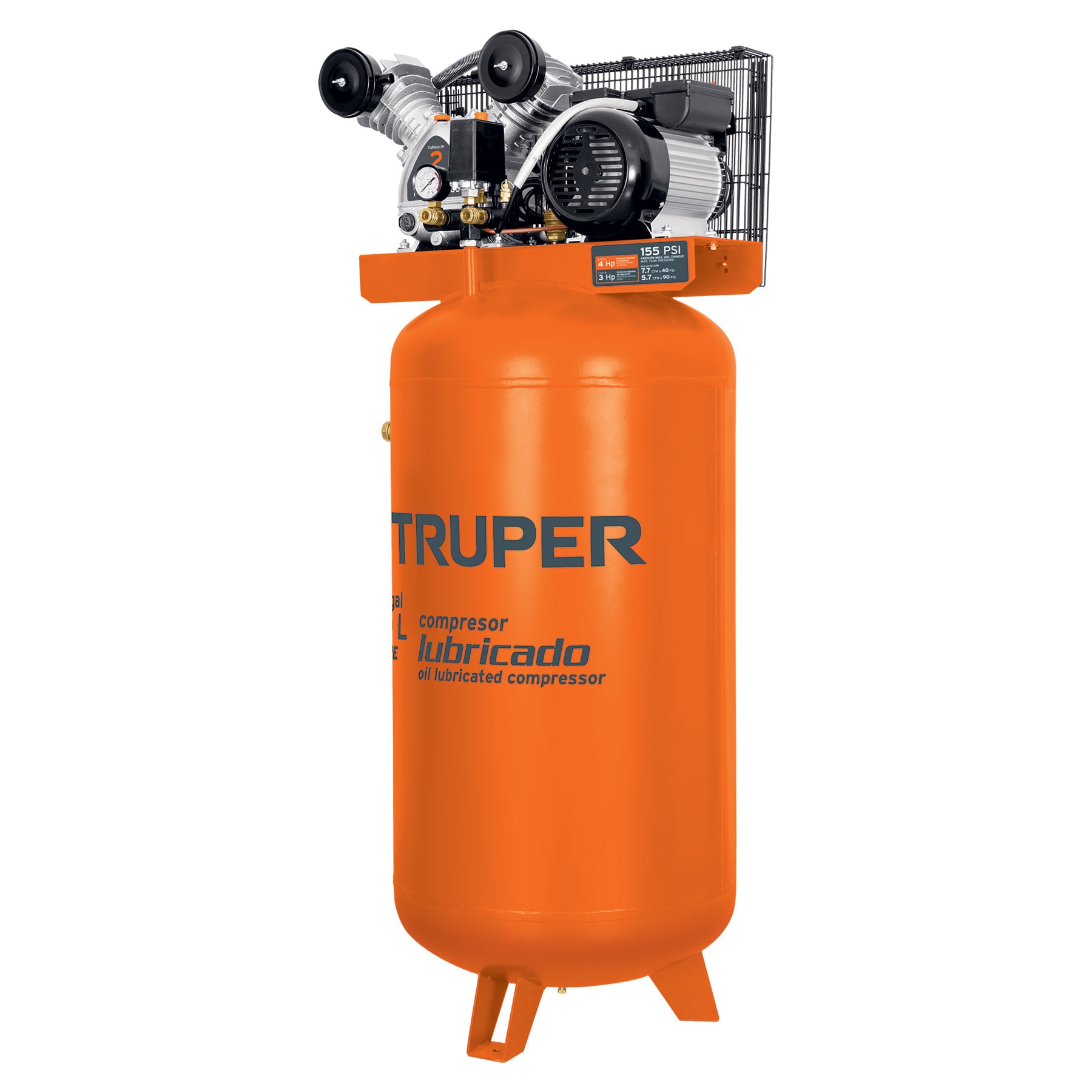 Compresor lubricado, de banda, 180L, 4HP, vert, 220V, TRUPER