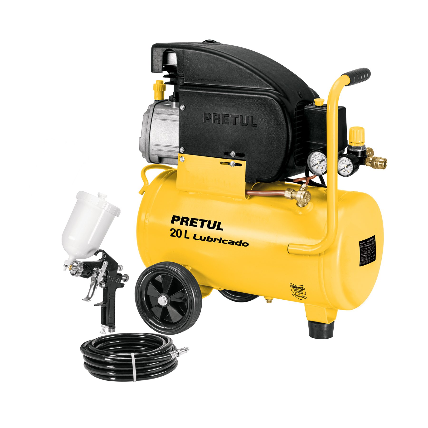 Kit Compresor lub, 20L, manguera y pistola grav,127V, PRETUL