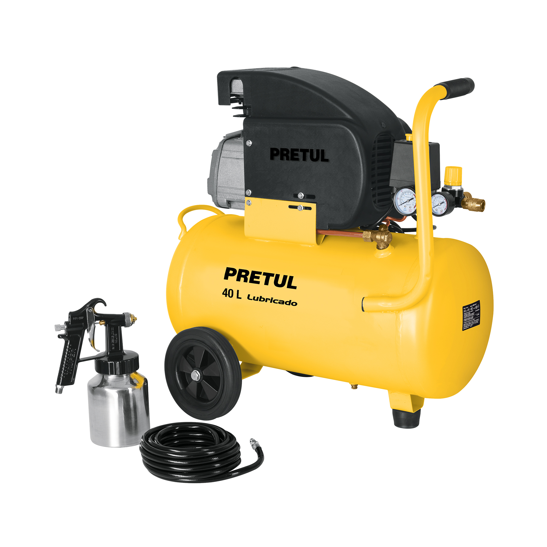 Kit Compresor lub, 40L, manguera y pistola baja,127V, PRETUL