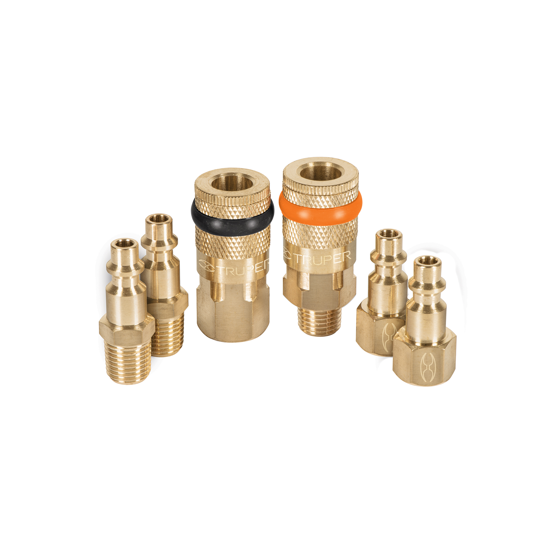 Juego de 4 conectores rápidos y 2 coples, de latón, TRUPER