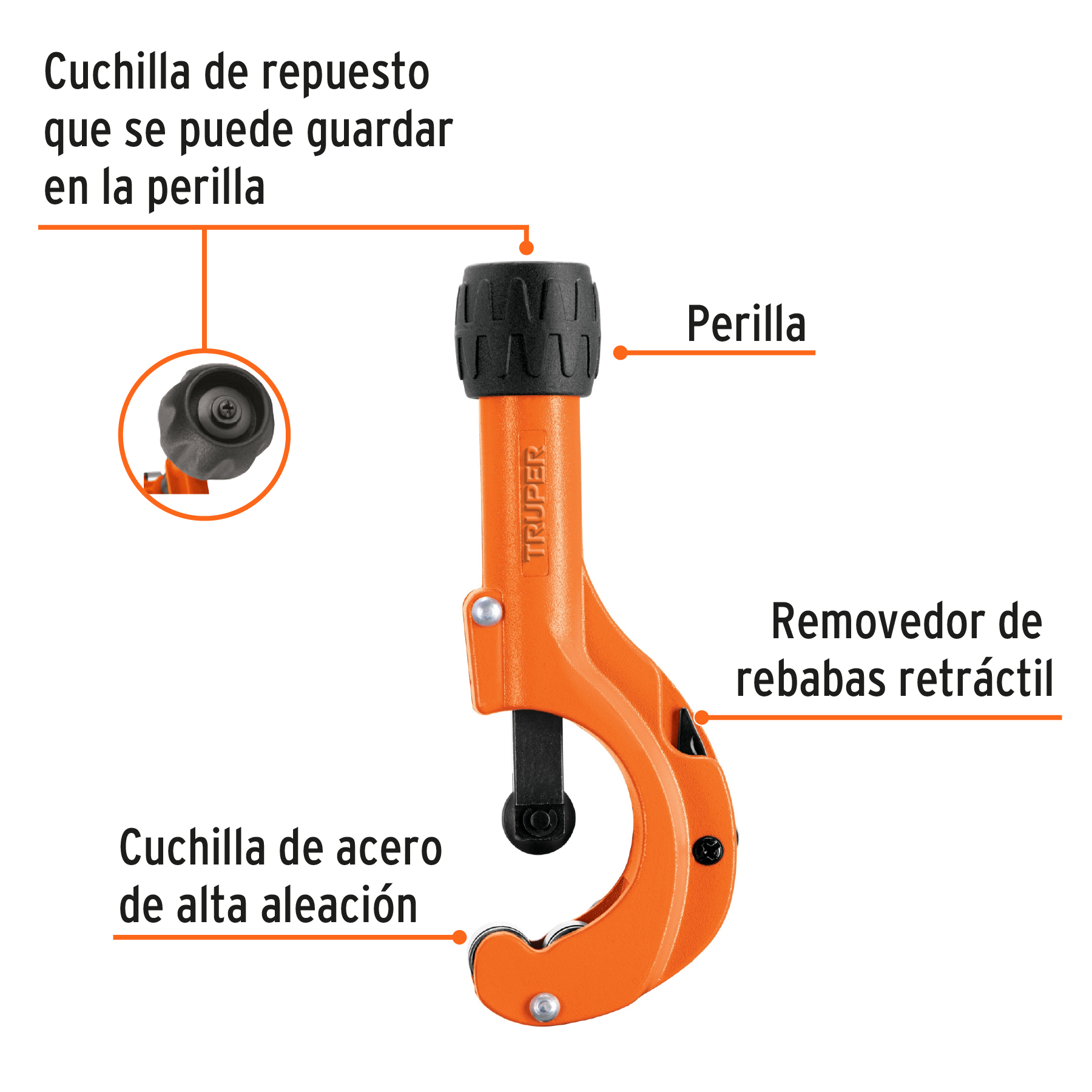 Cortador de tubo de cobre 3/16' a 2' cuchilla 18 mm, Truper - Imagen 2