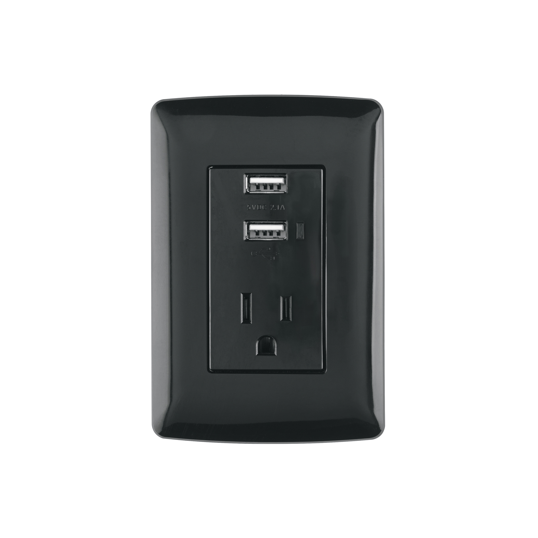 Contacto aterrizado + 2 puertos USB, negro, línea Italiana