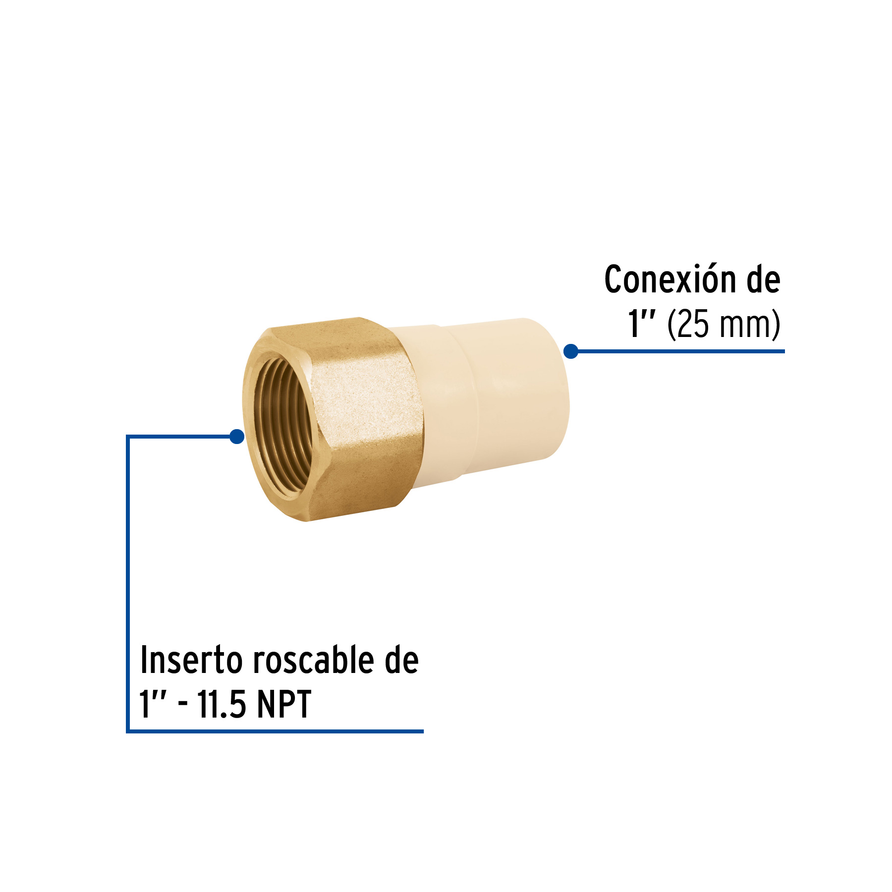 Adaptador hembra de CPVC 1' con inserto de latón, FOSET - Imagen 2