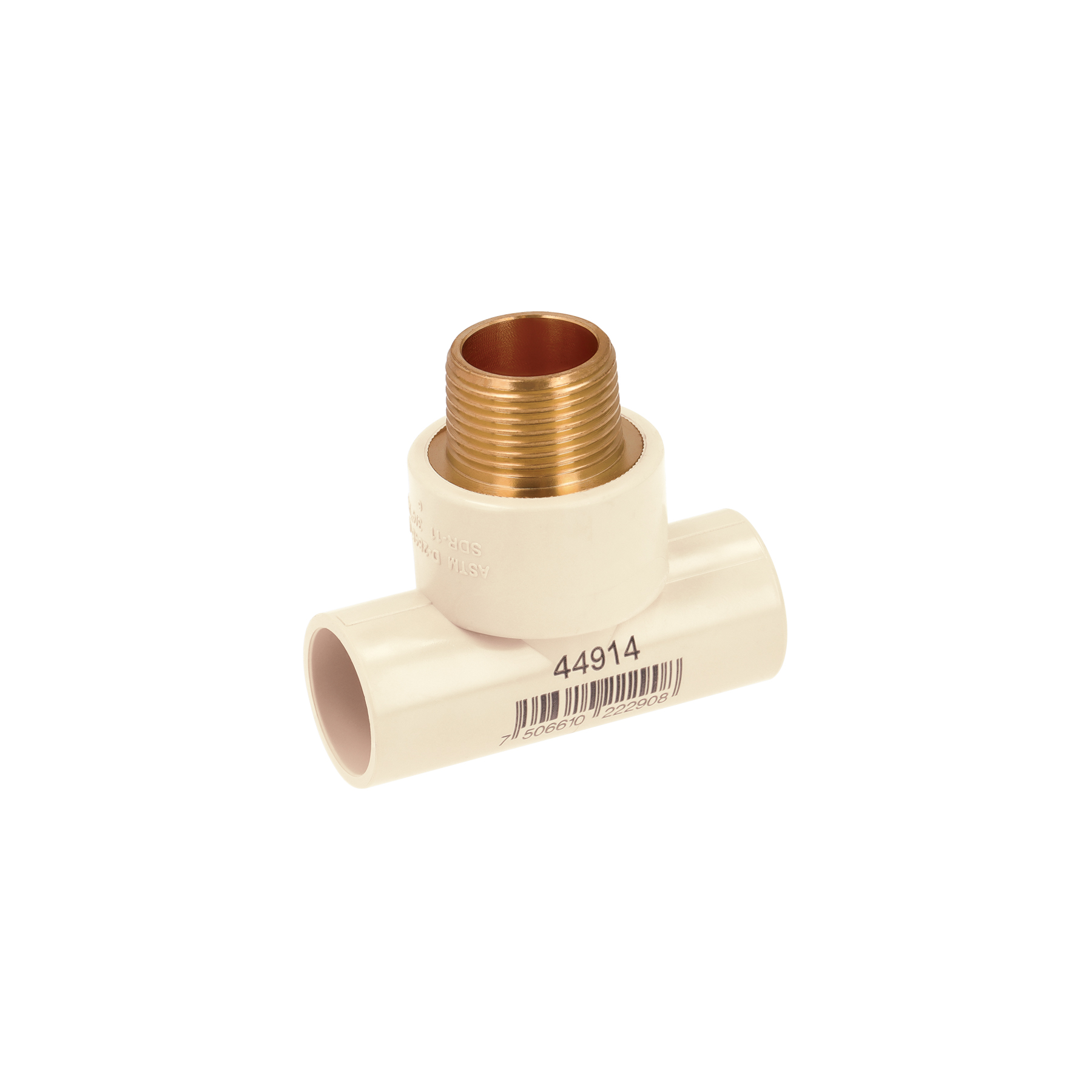 Tee de CPVC 3/4' rosca central macho inserto latón, FOSET