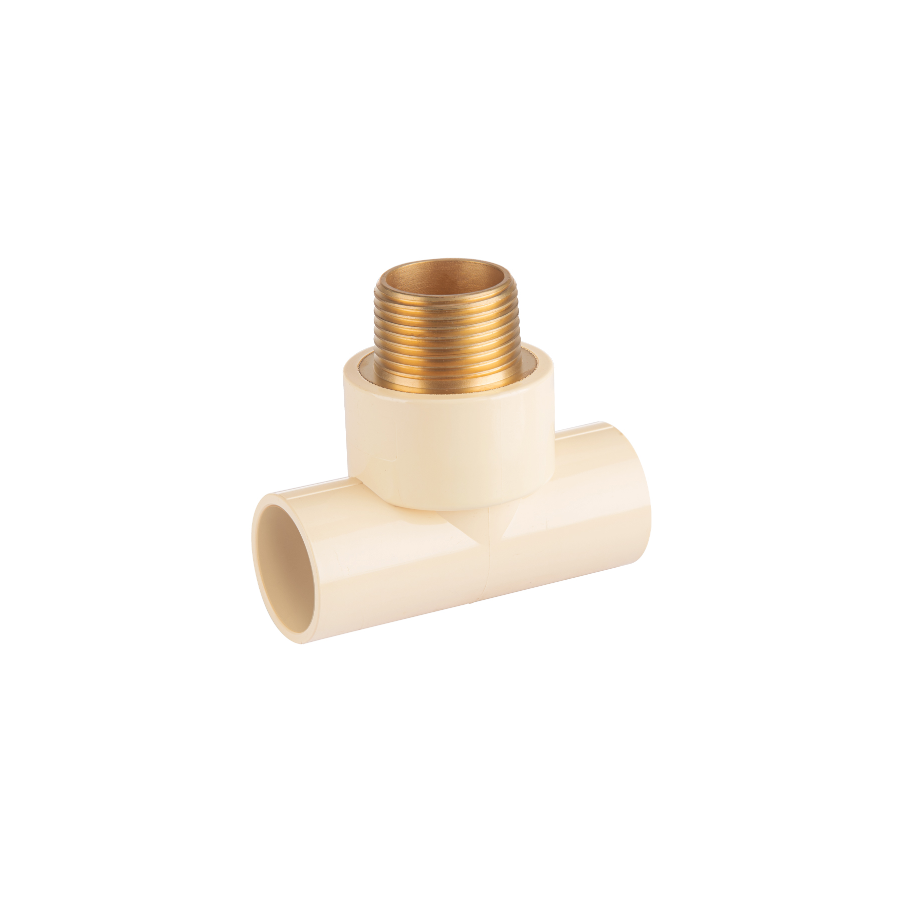 Tee de CPVC 1' rosca central macho inserto latón, FOSET