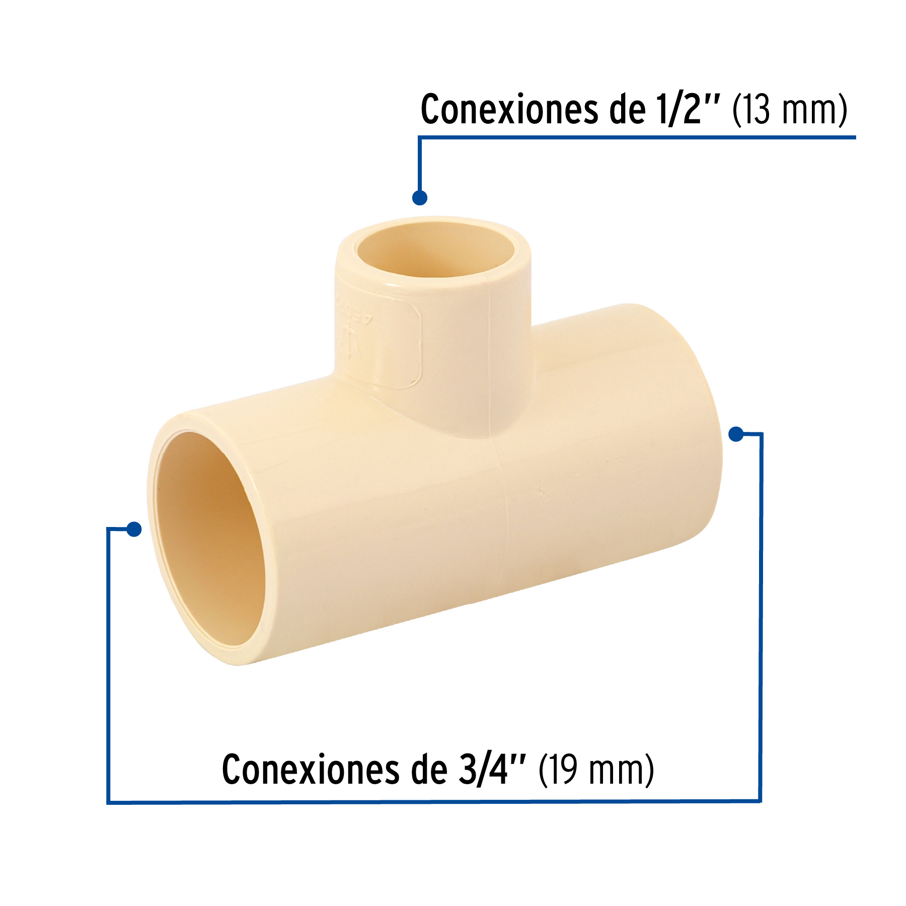 Tee reducida central de CPVC 3/4' x 3/4' x 1/2', FOSET - Imagen 2