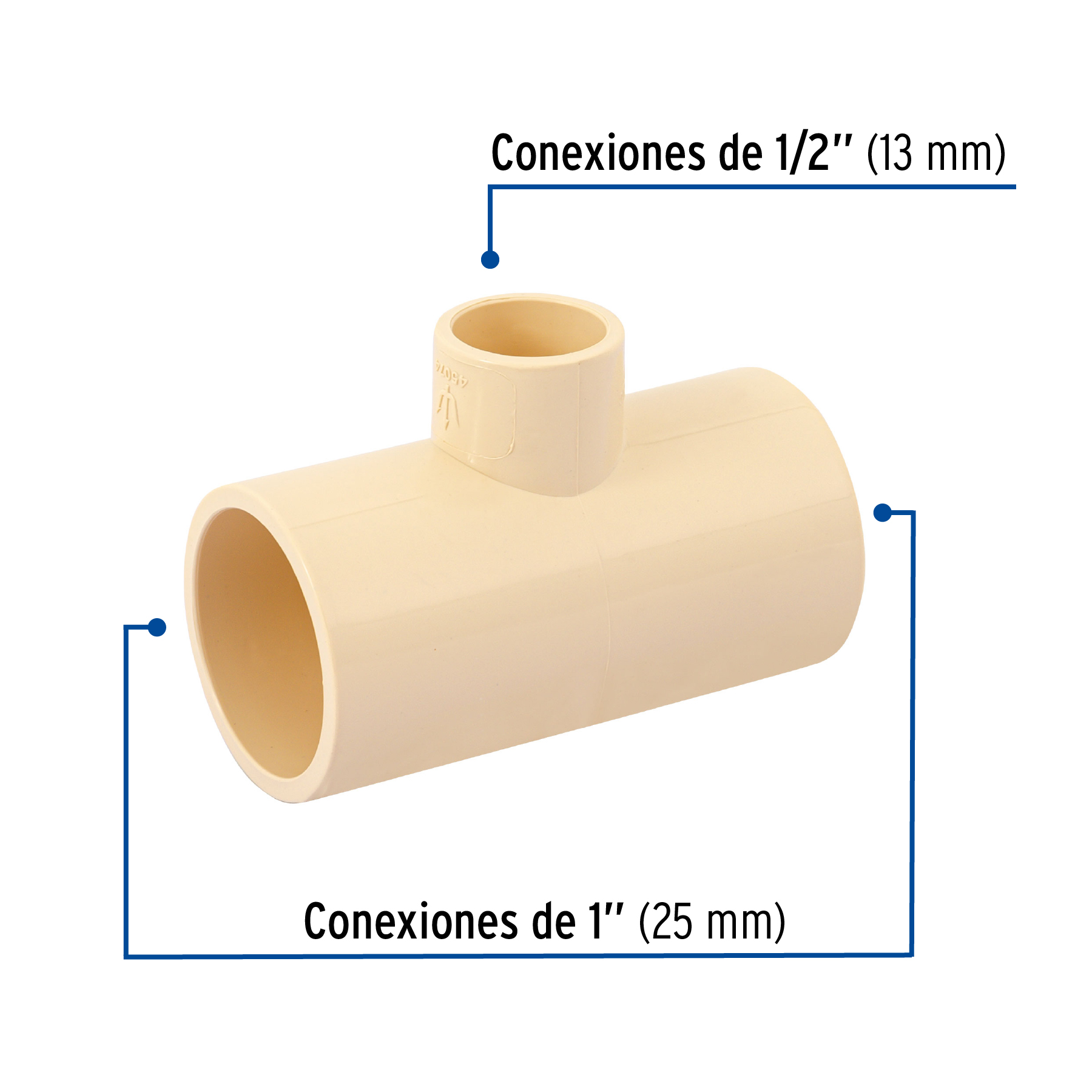 Tee reducida central de CPVC 1' x 1' x 1/2', FOSET - Imagen 2