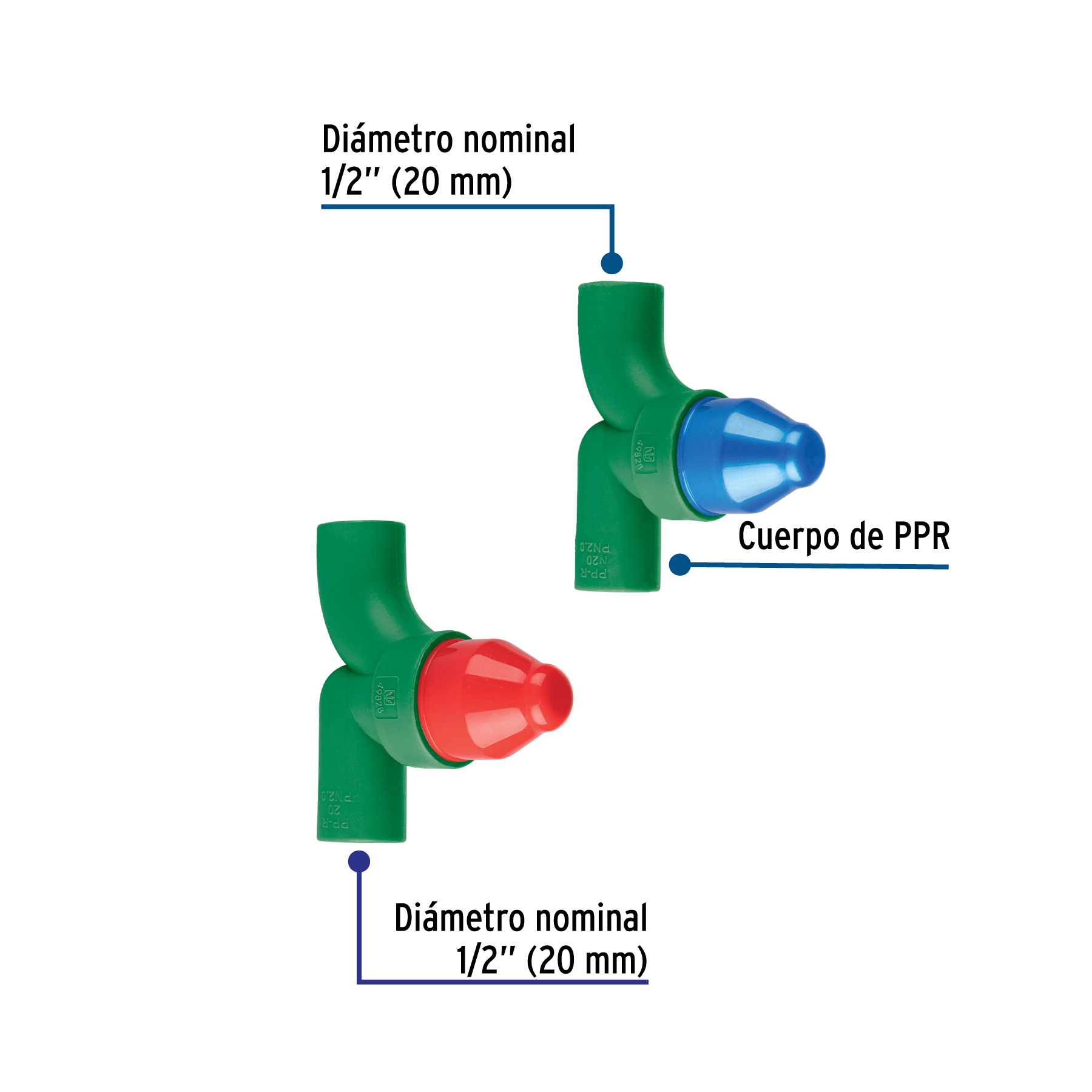 Juego de 2 llaves de empotrar PPR 1/2' sin manerales, FOSET - Imagen 2