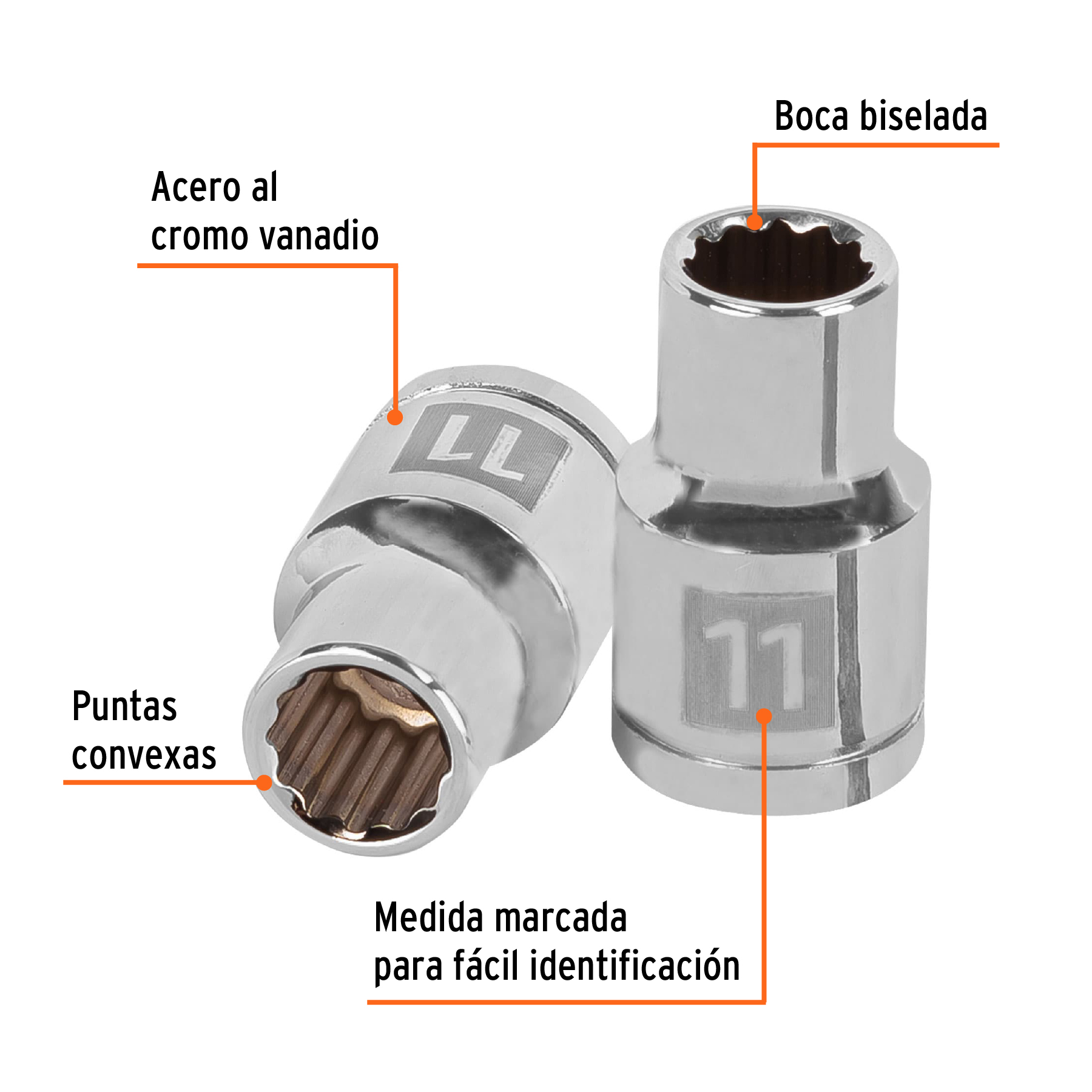 Dado de 11 mm, 12 puntas, cuadro 1/2', Truper - Imagen 2