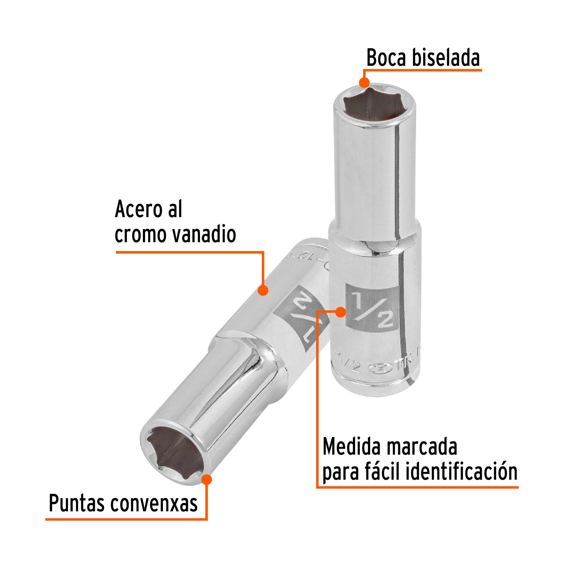 Dado largo de 1/2', 6 puntas, cuadro 1/2', Truper - Imagen 2