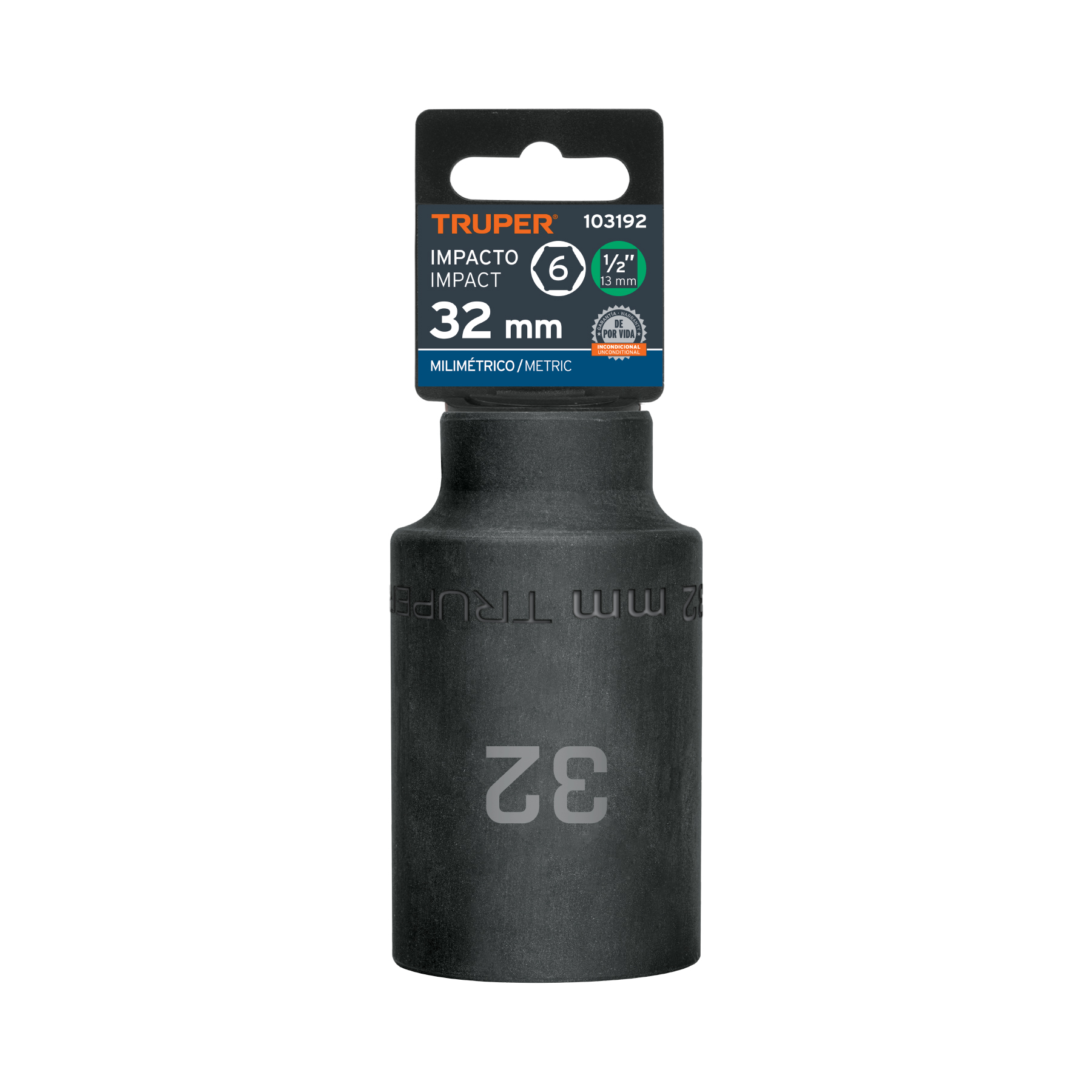 Dado largo impacto de 32 mm, 6 puntas, cuadro 1/2', Truper - Imagen 4