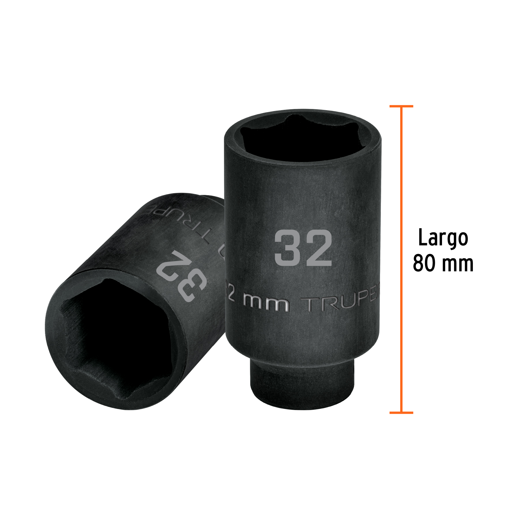 Dado largo impacto de 32 mm, 6 puntas, cuadro 1/2', Truper - Imagen 3