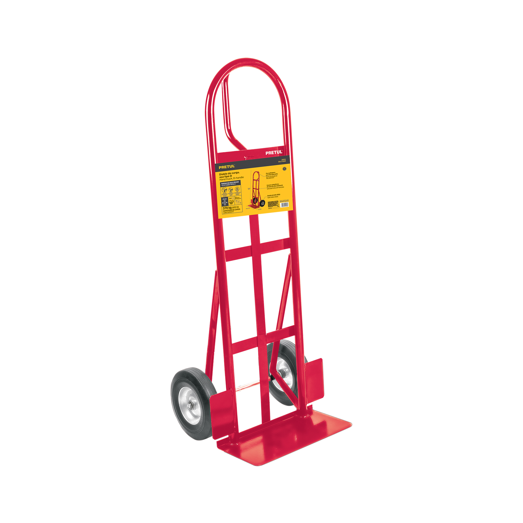 Diablo de carga de 370 kg, ruedas de hule sólido, asa 'D'
