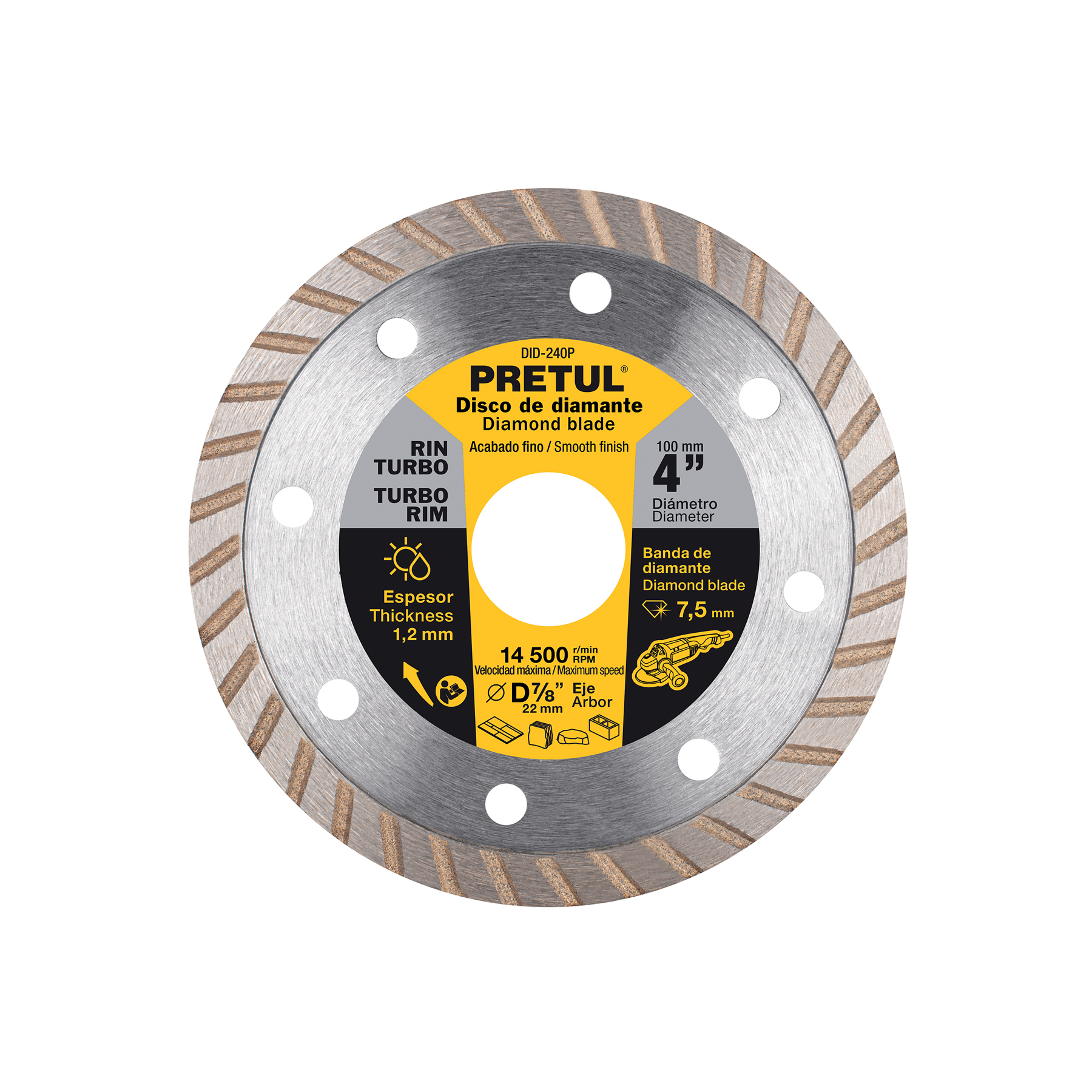 Disco de diamante de 4' x 1.2 mm, rin turbo, PRETUL