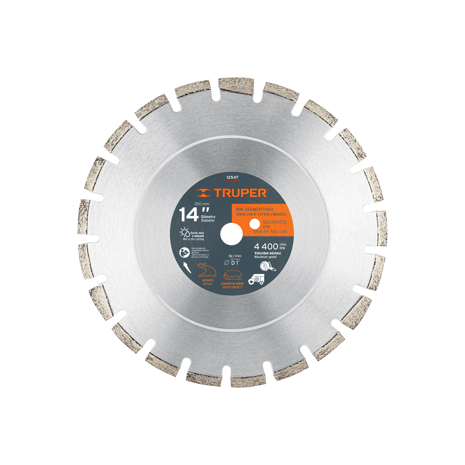 Disco de diamante de 14' x 2.8 mm, corte asfalto y concreto