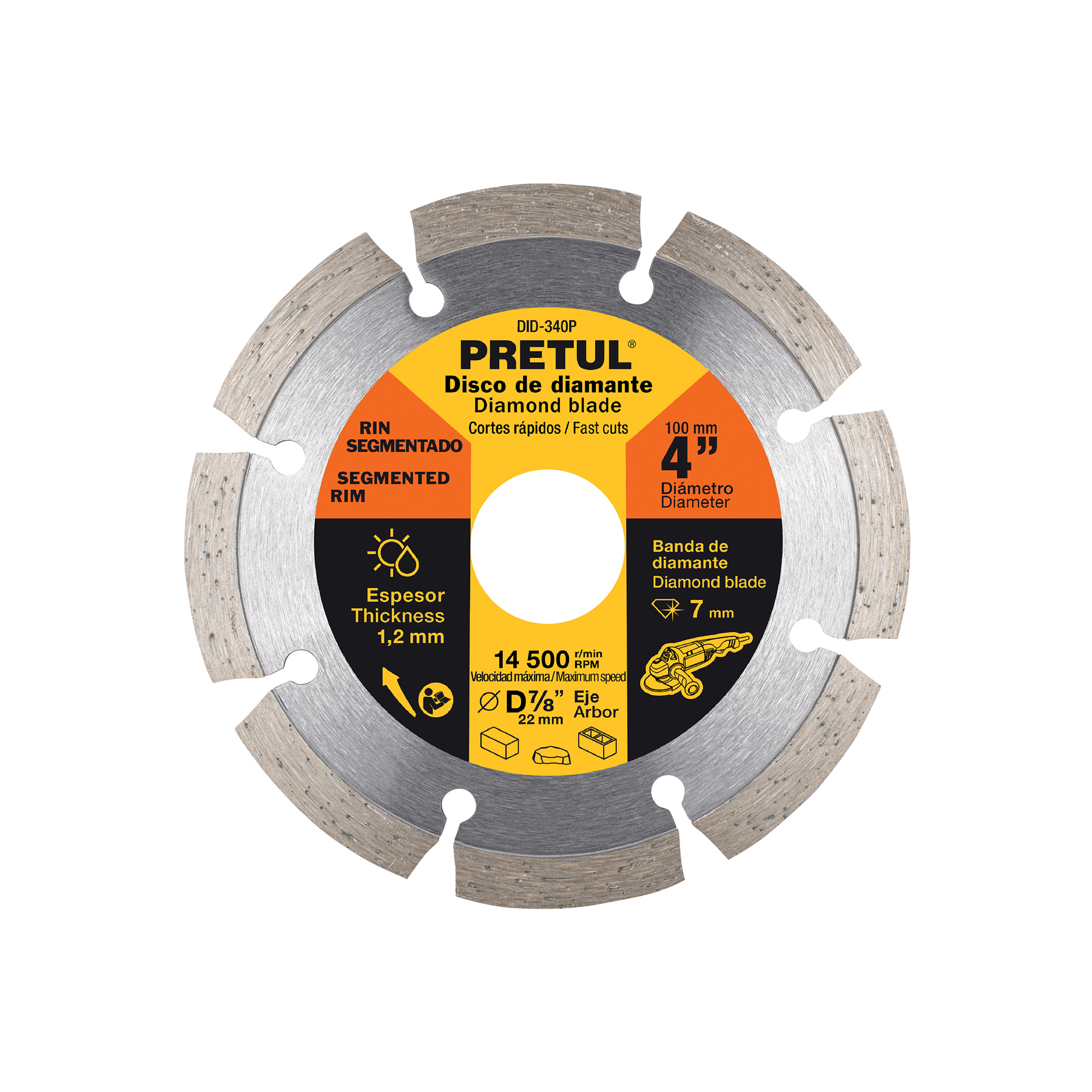 Disco de diamante de 4' x 1.2 mm rin segmentado, PRETUL